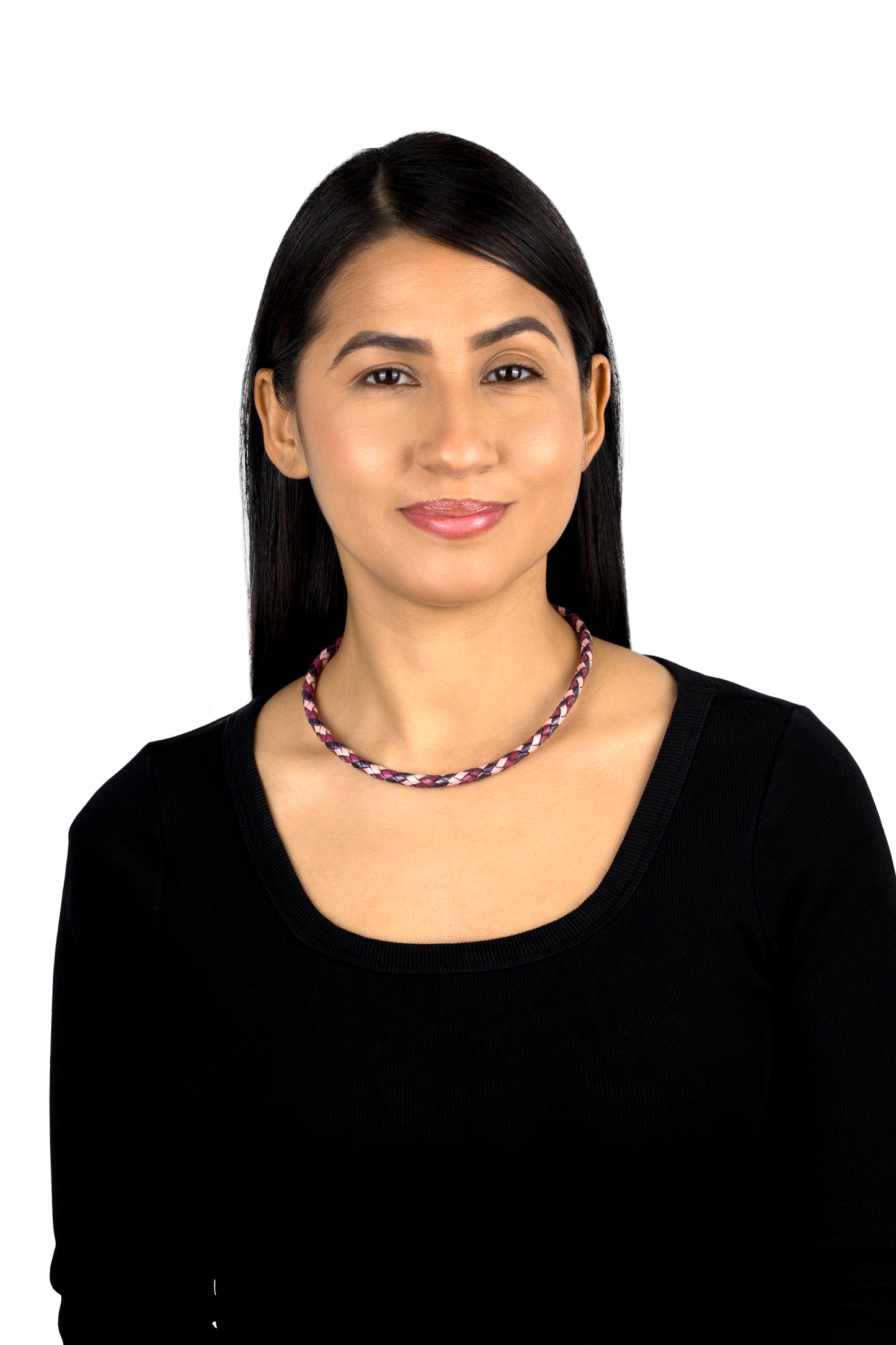 Sterling Silver Multi-Color Braided Pink, Maroon and Berry Leather Necklace, 17 and 20 Inches