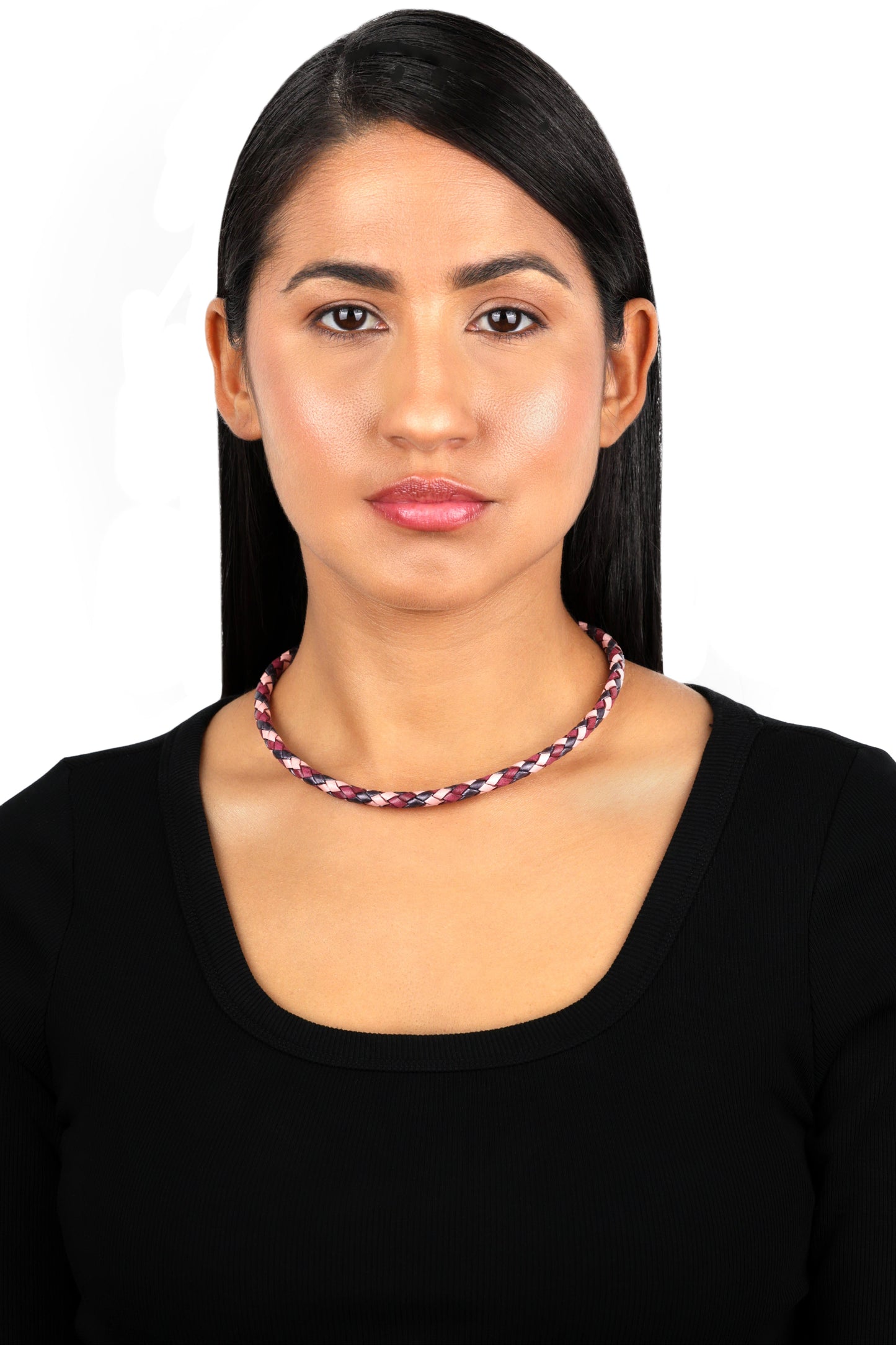 Sterling Silver Multi-Color Braided Pink, Maroon and Berry Leather Necklace, 17 and 20 Inches