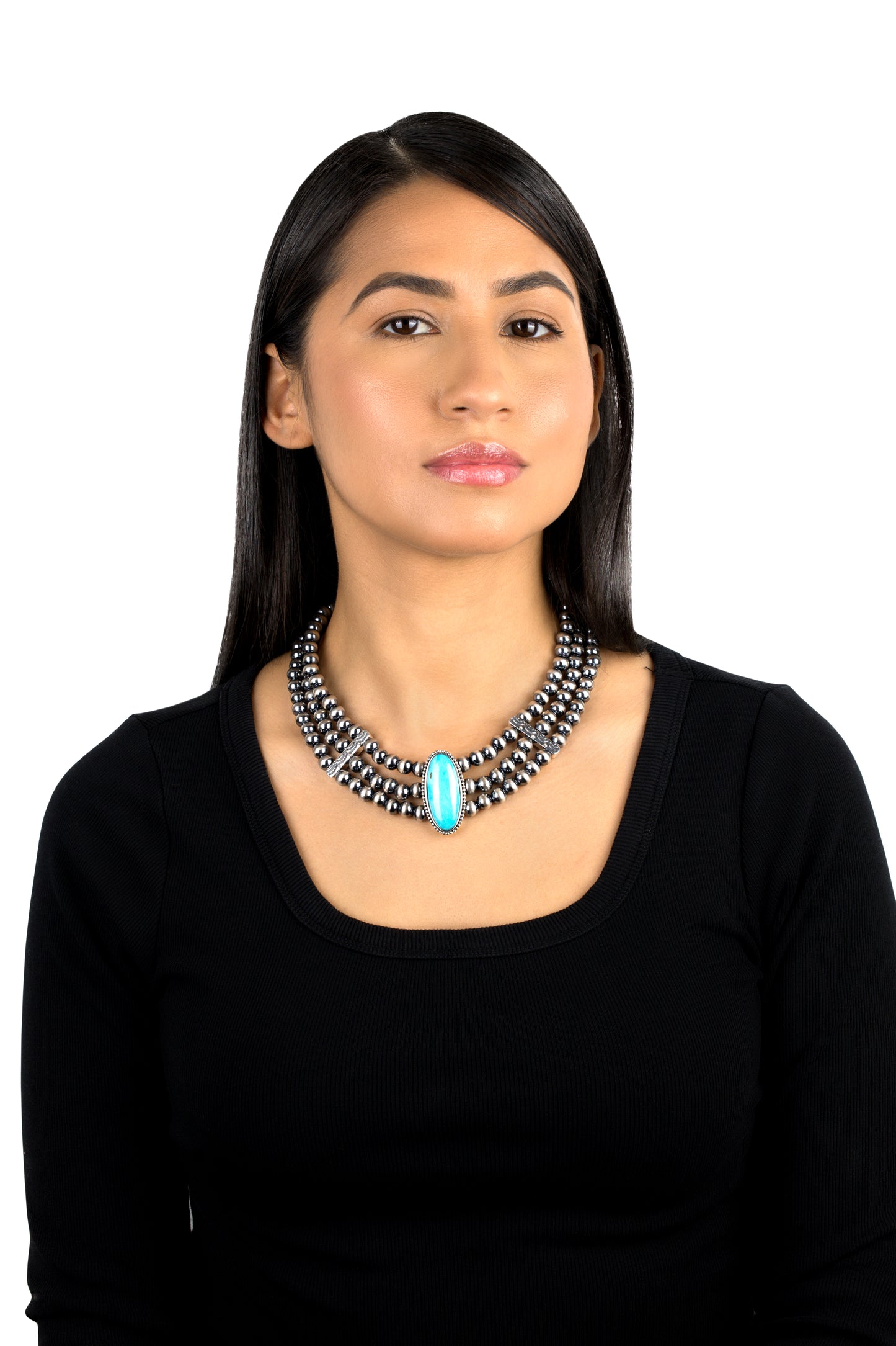 EXCLUSIVELY OURS! Sterling Silver Kingman Turquoise Oval Cut Triple-Row Beaded Necklace, 17 to 20 Inches