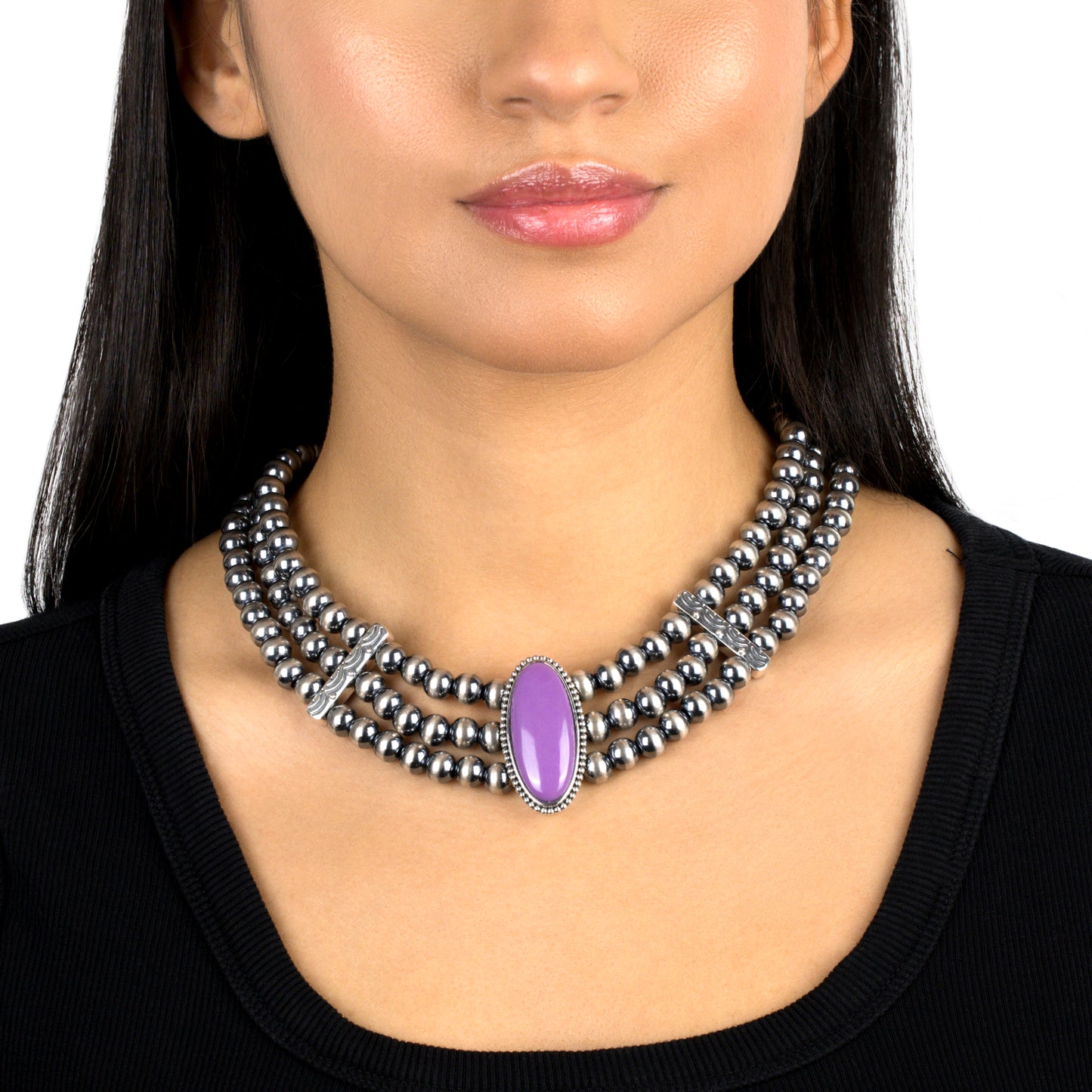 EXCLUSIVELY OURS! Sterling Silver Phosphosiderite Oval Cut Triple-Row Beaded Necklace, 17 to 20 Inches