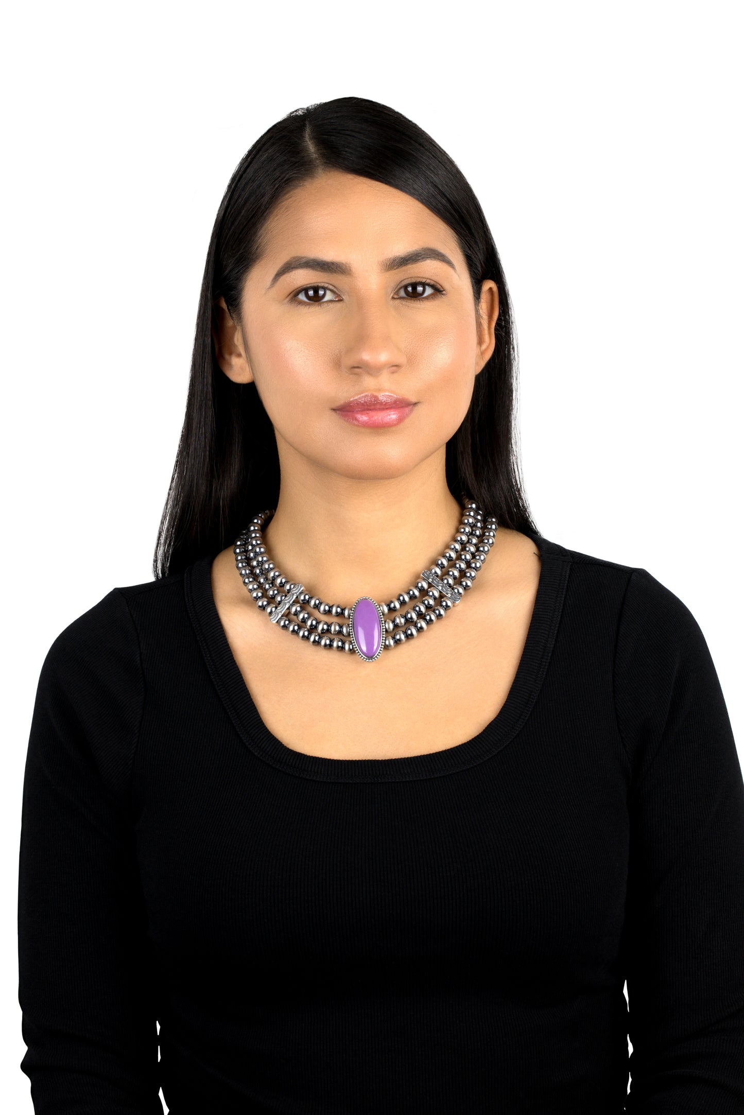 EXCLUSIVELY OURS! Sterling Silver Phosphosiderite Oval Cut Triple-Row Beaded Necklace, 17 to 20 Inches