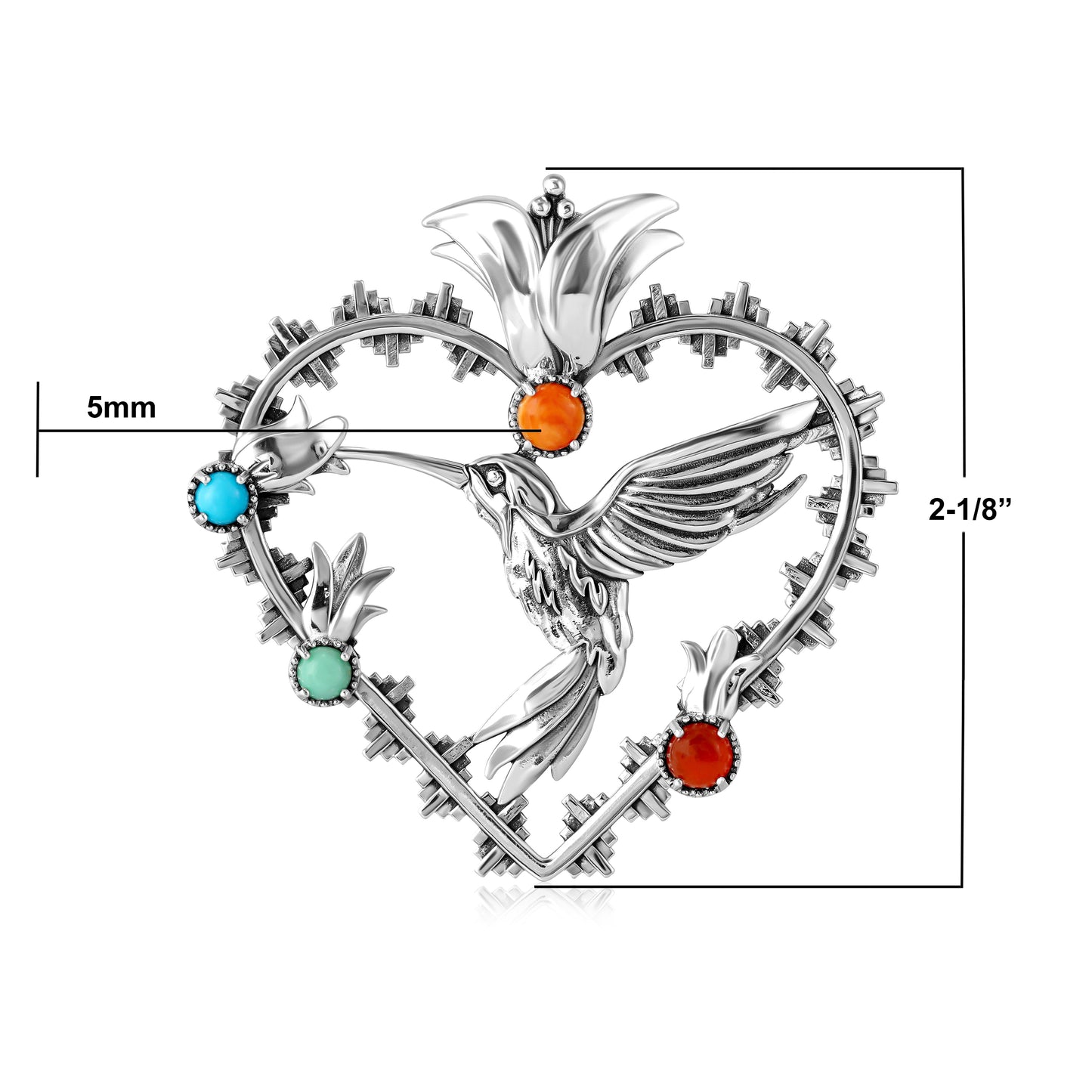 Sterling Silver Multi-Gemstone Fritz Casuse Heart Hummingbird Pendant Enhancer