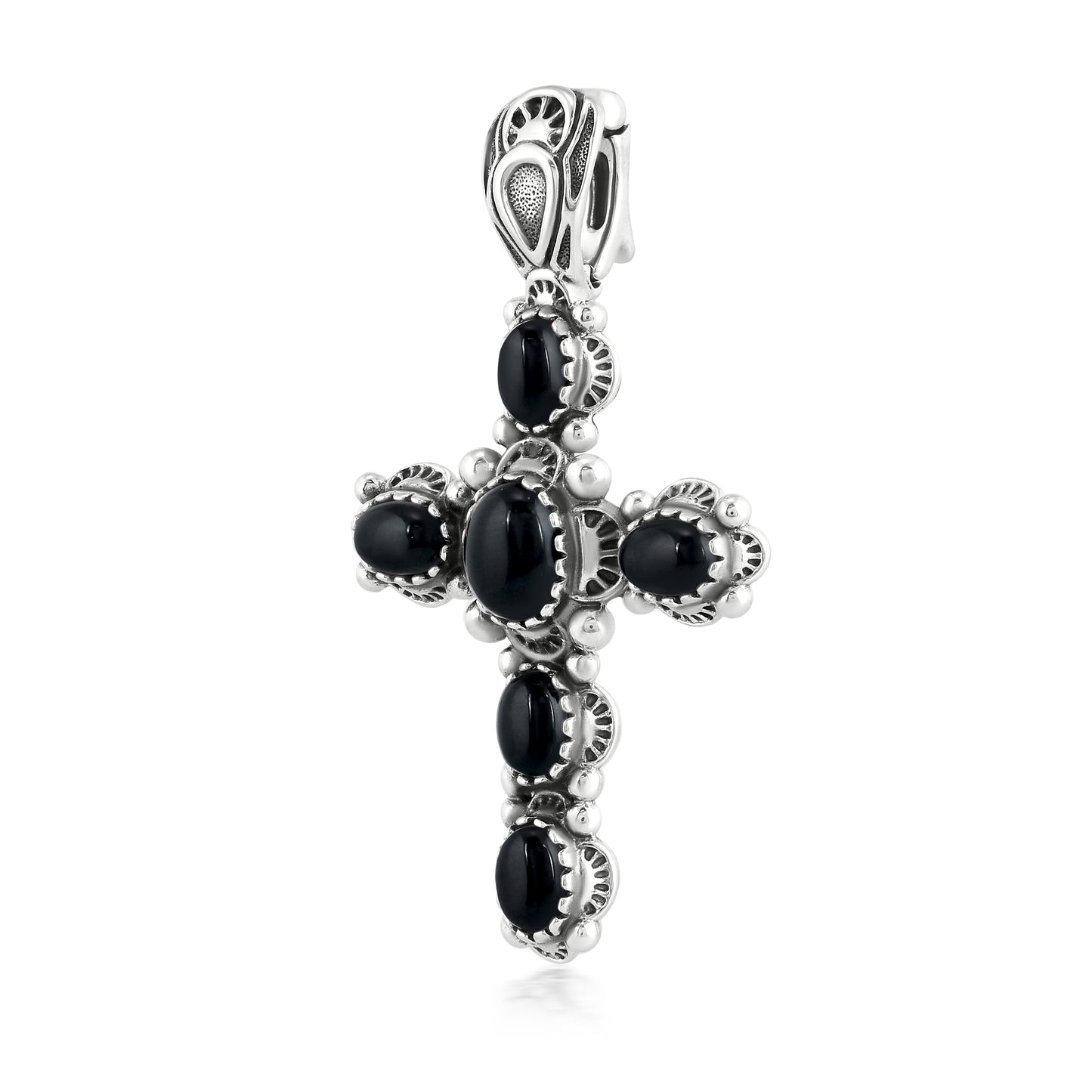 EXCLUSIVELY OURS! Sterling Silver with Black Agate Gemstone Cross Design Women's Pendant Enhancer