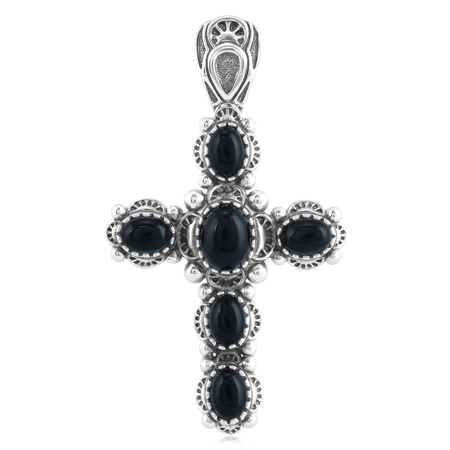 Sterling Silver with Black Agate Gemstone Cross Design Women's Pendant Enhancer