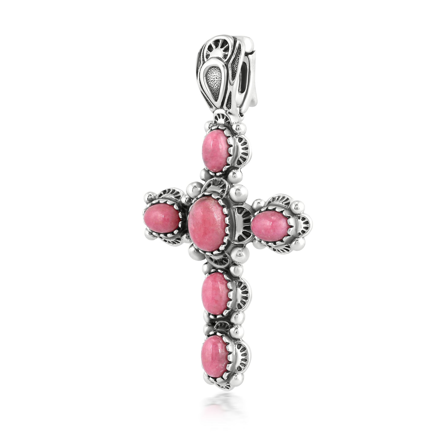Sterling Silver Rhodonite Cross Design Pendant Enhancer