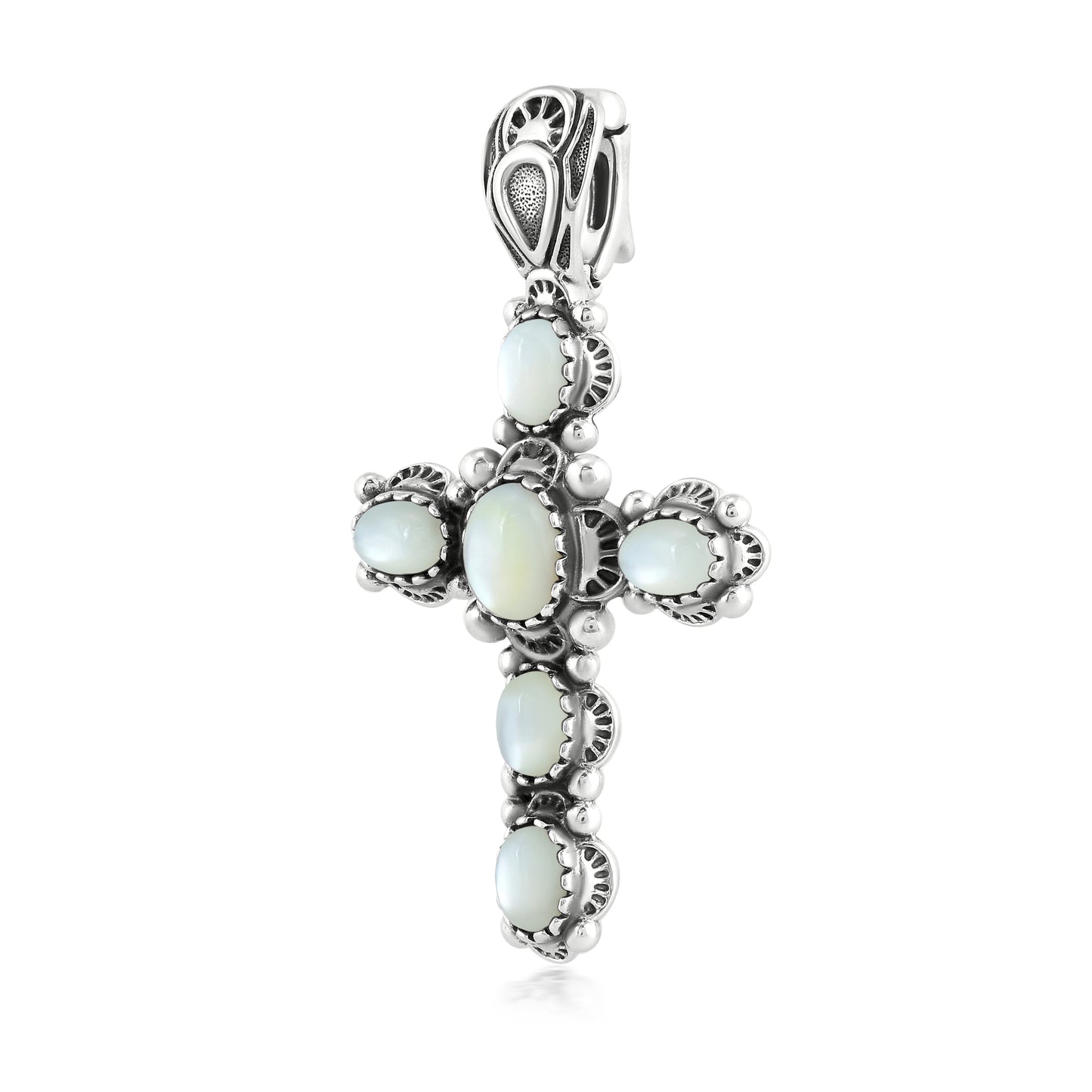 EXCLUSIVELY OURS! Sterling Silver White Mother of Pearl Gemstone Cross Design Pendant Enhancer
