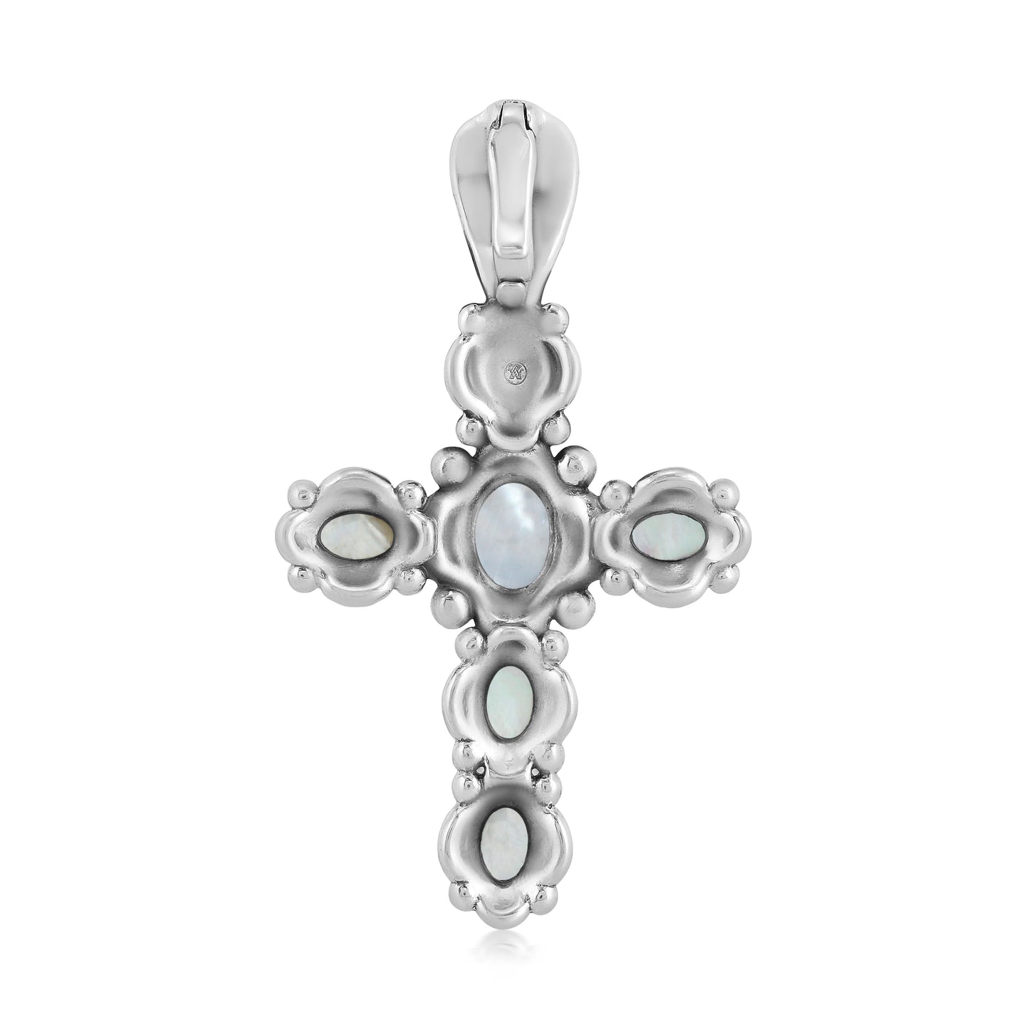 EXCLUSIVELY OURS! Sterling Silver White Mother of Pearl Gemstone Cross Design Pendant Enhancer