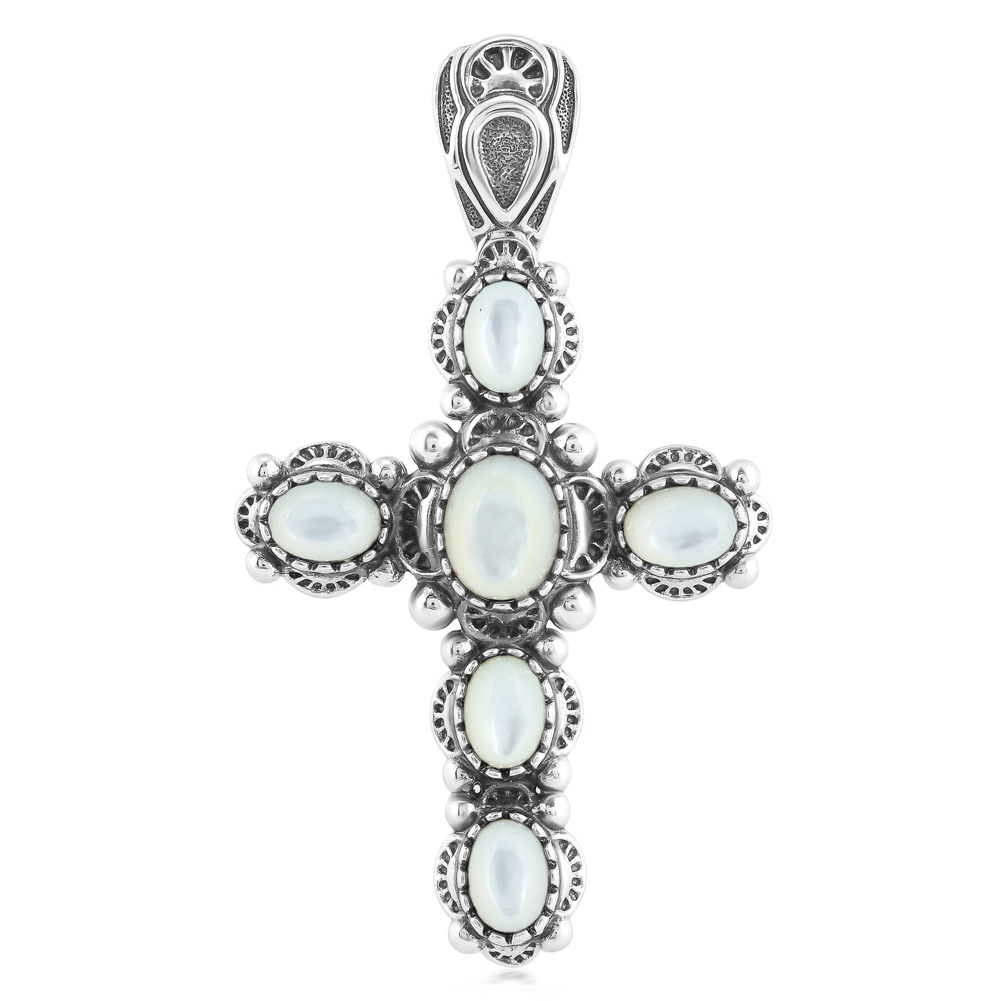 EXCLUSIVELY OURS! Sterling Silver White Mother of Pearl Gemstone Cross Design Pendant Enhancer