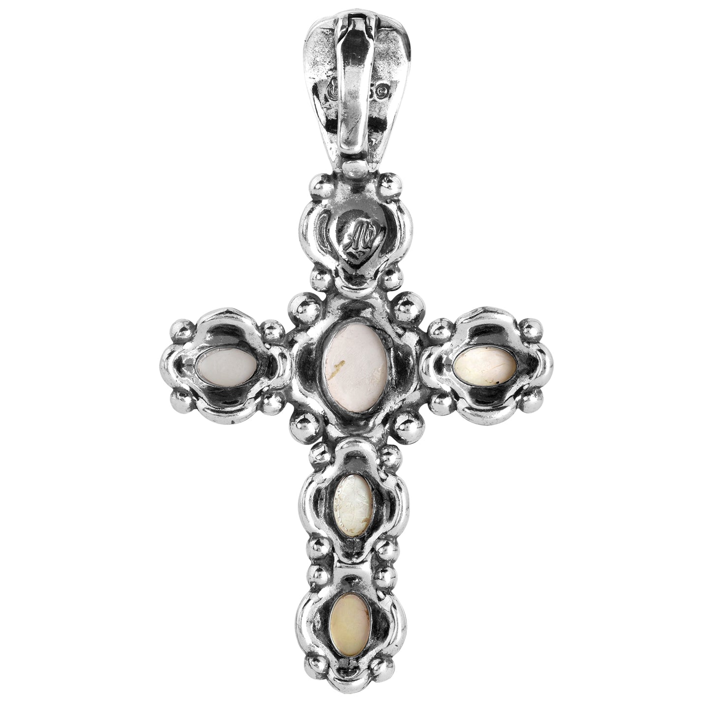 Sterling Silver Yellow Mother of Pearl Gemstone Cross Pendant Enhancer
