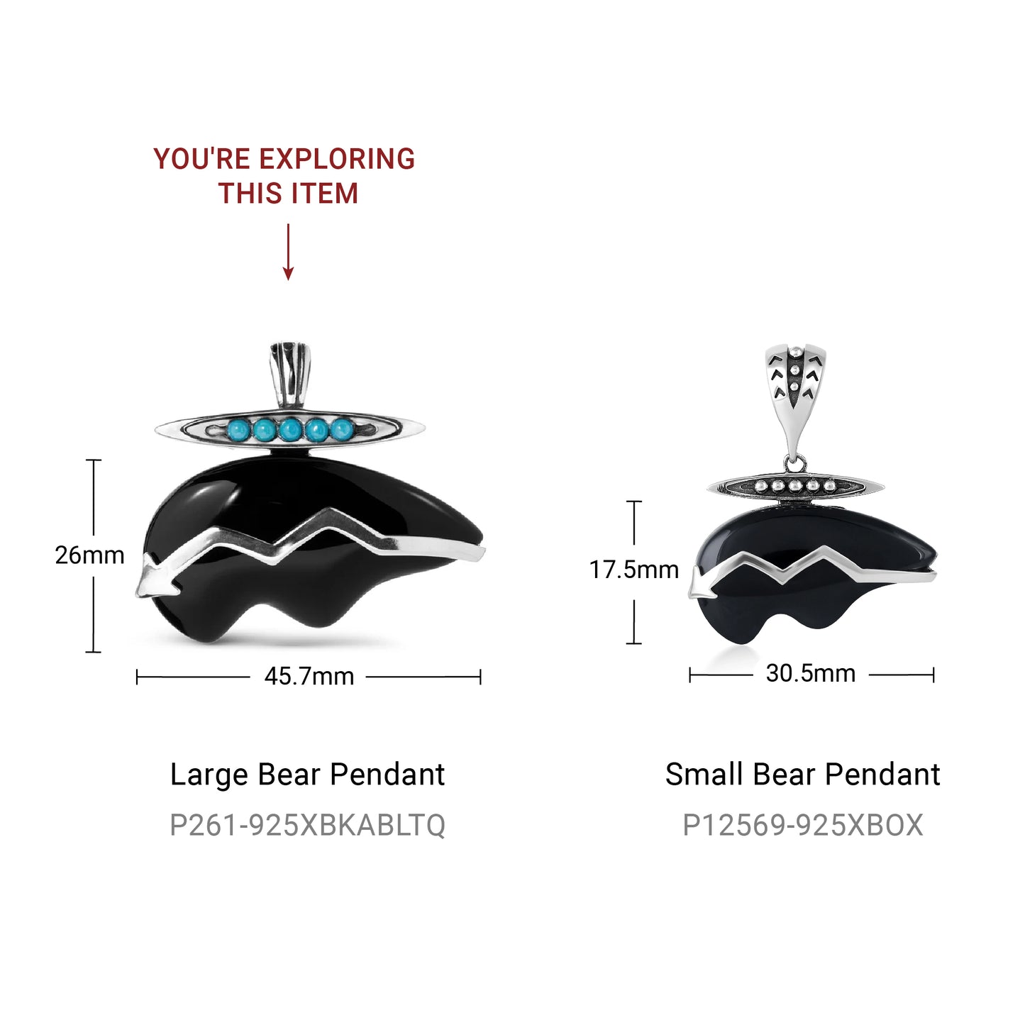 Sterling Silver Blue Turquoise, Black Agate Bear Shaped Pendant Enhancer