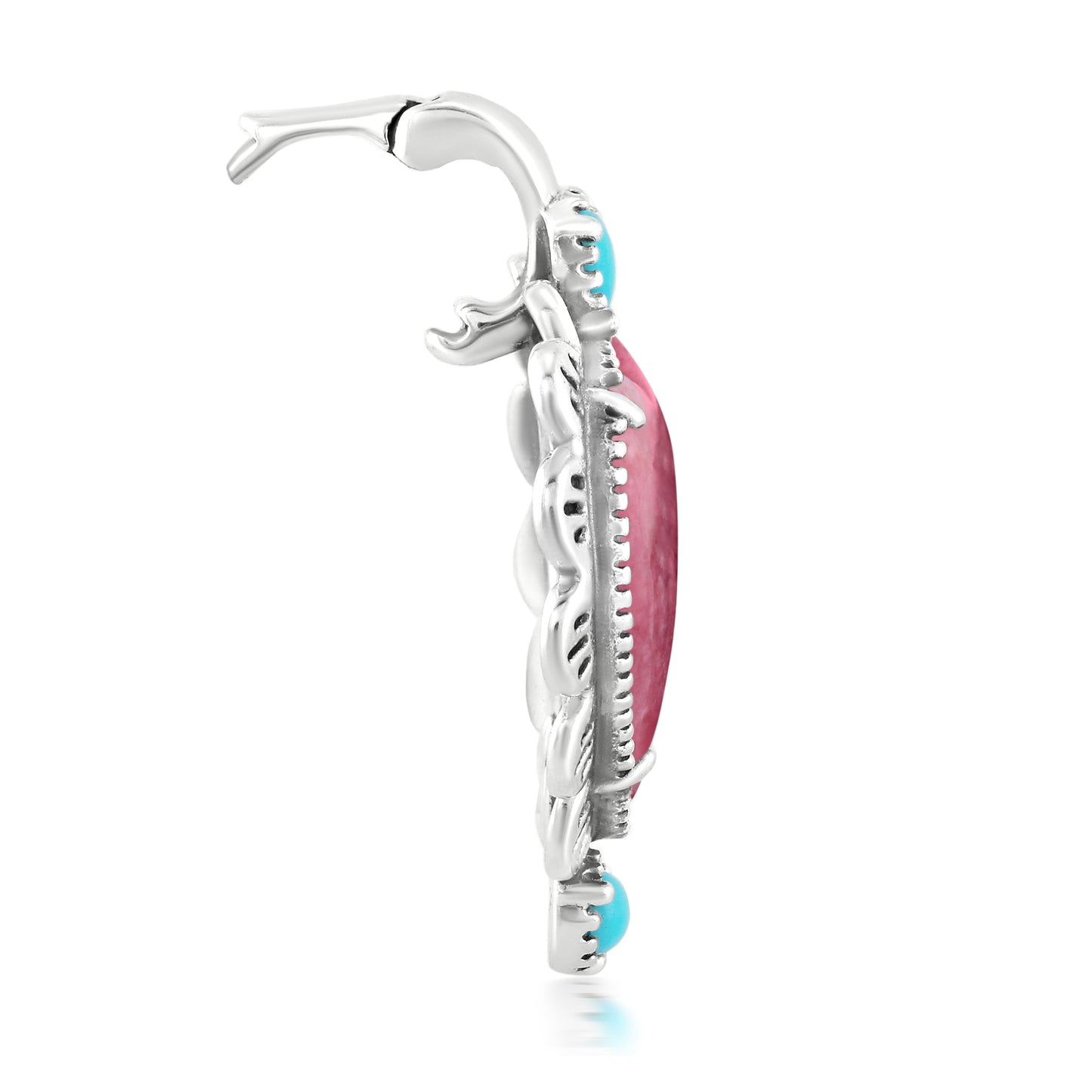 Sterling Silver Rhodonite and Sleeping Beauty Turquoise Heart Design Pendant Enhancer