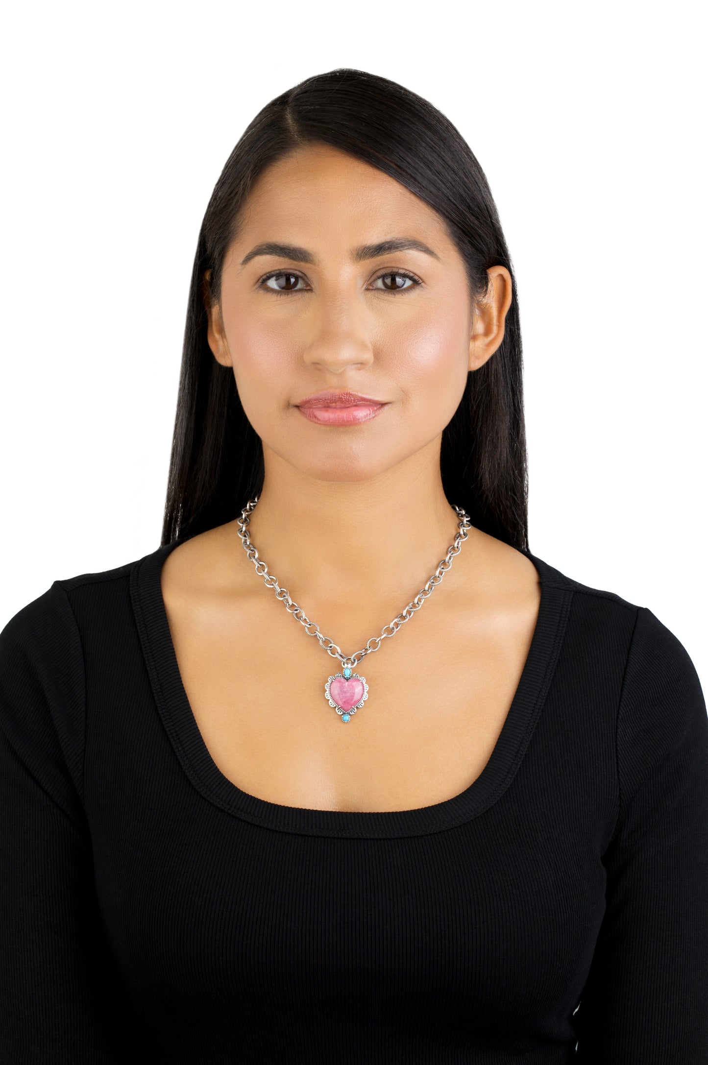 Sterling Silver Rhodonite and Sleeping Beauty Turquoise Heart Design Pendant Enhancer