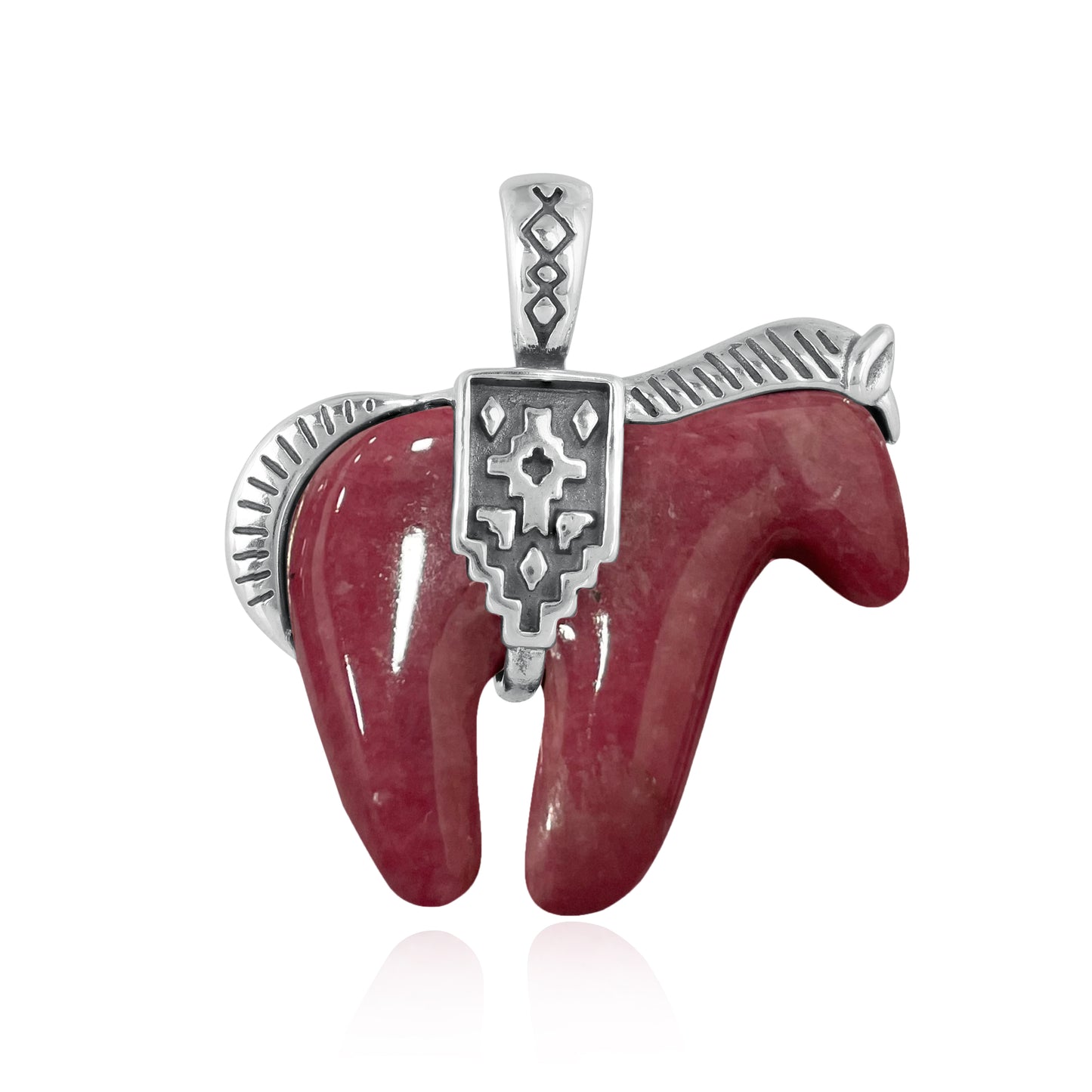Sterling Silver Rhodonite Spirit Horse Pendant Enhancer