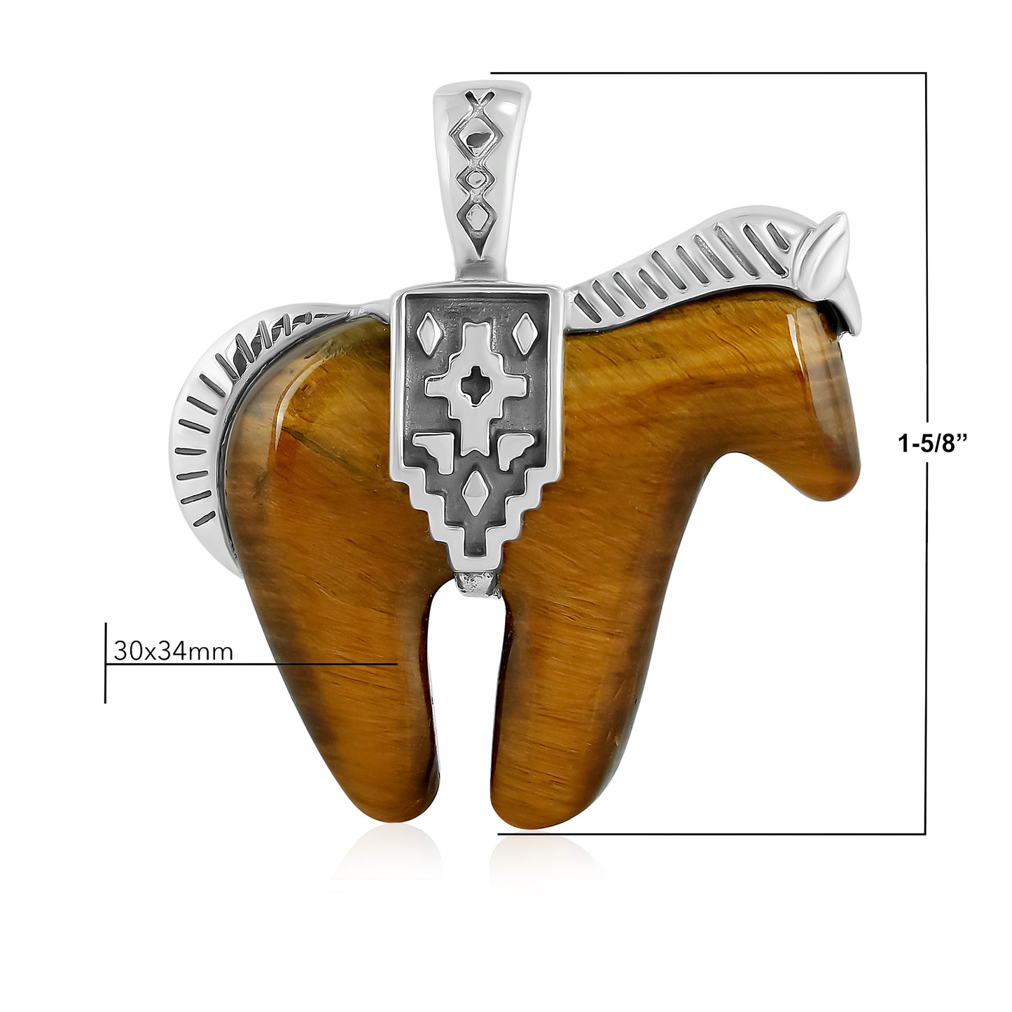 Sterling Silver Tiger's Eye Gemstone Large Spirit Horse Pendant Enhancer