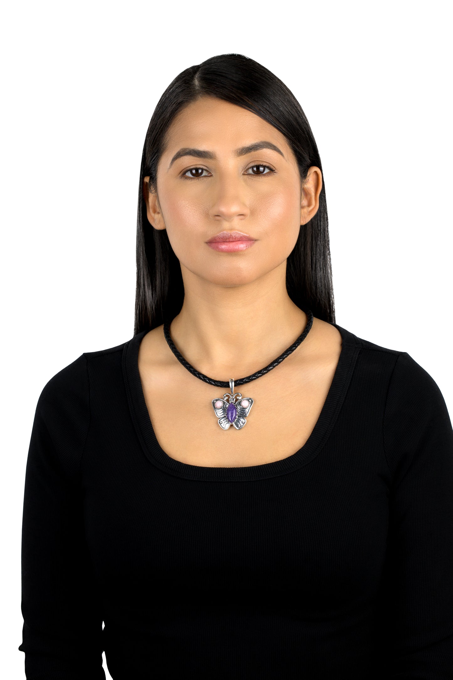 EXCLUSIVELY OURS! Sterling Silver Charoite and Pink Opal Butterfly Pendant Enhancer