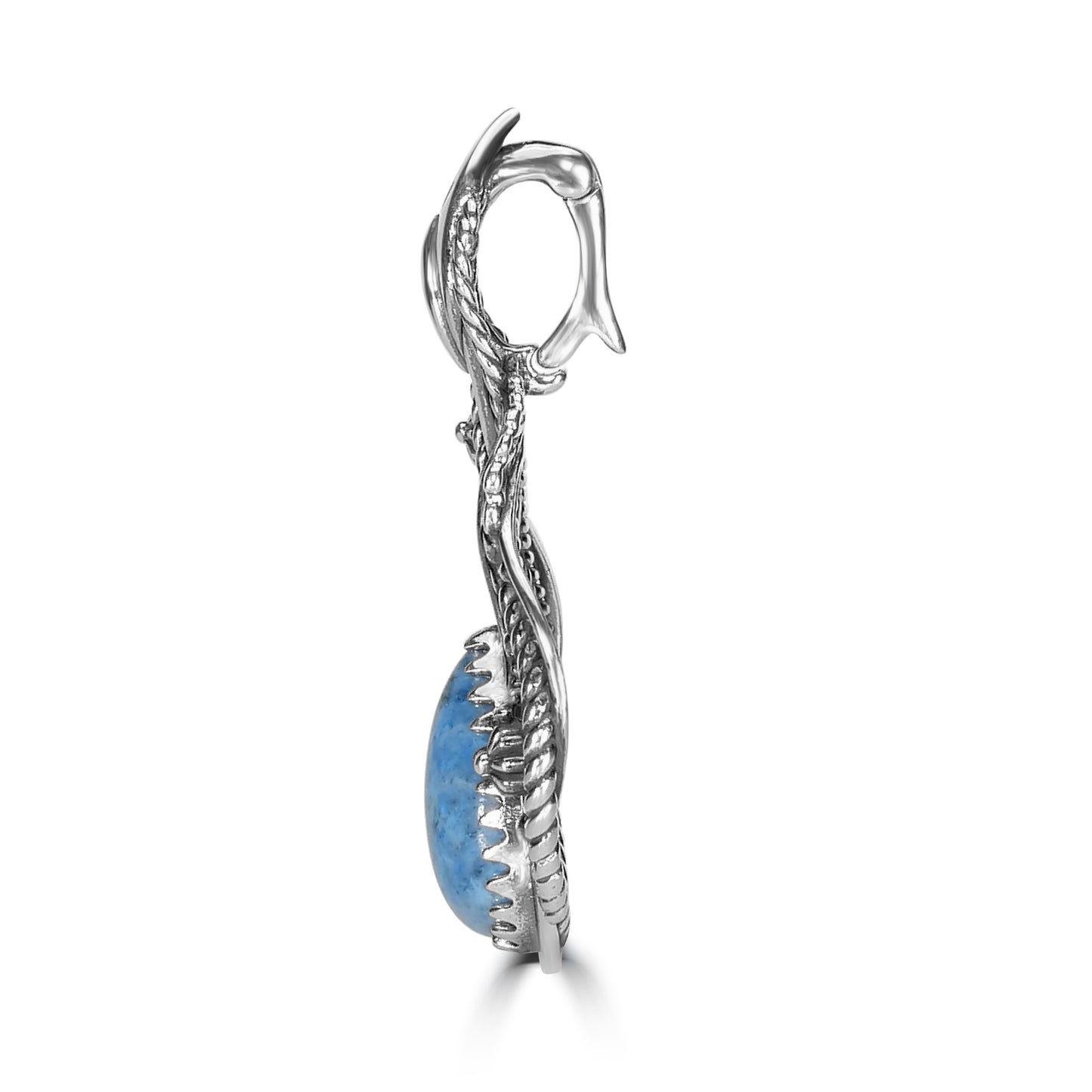 Sterling Silver Lapis Gemstone Rope and Leaf Detail Pendant Enhancer