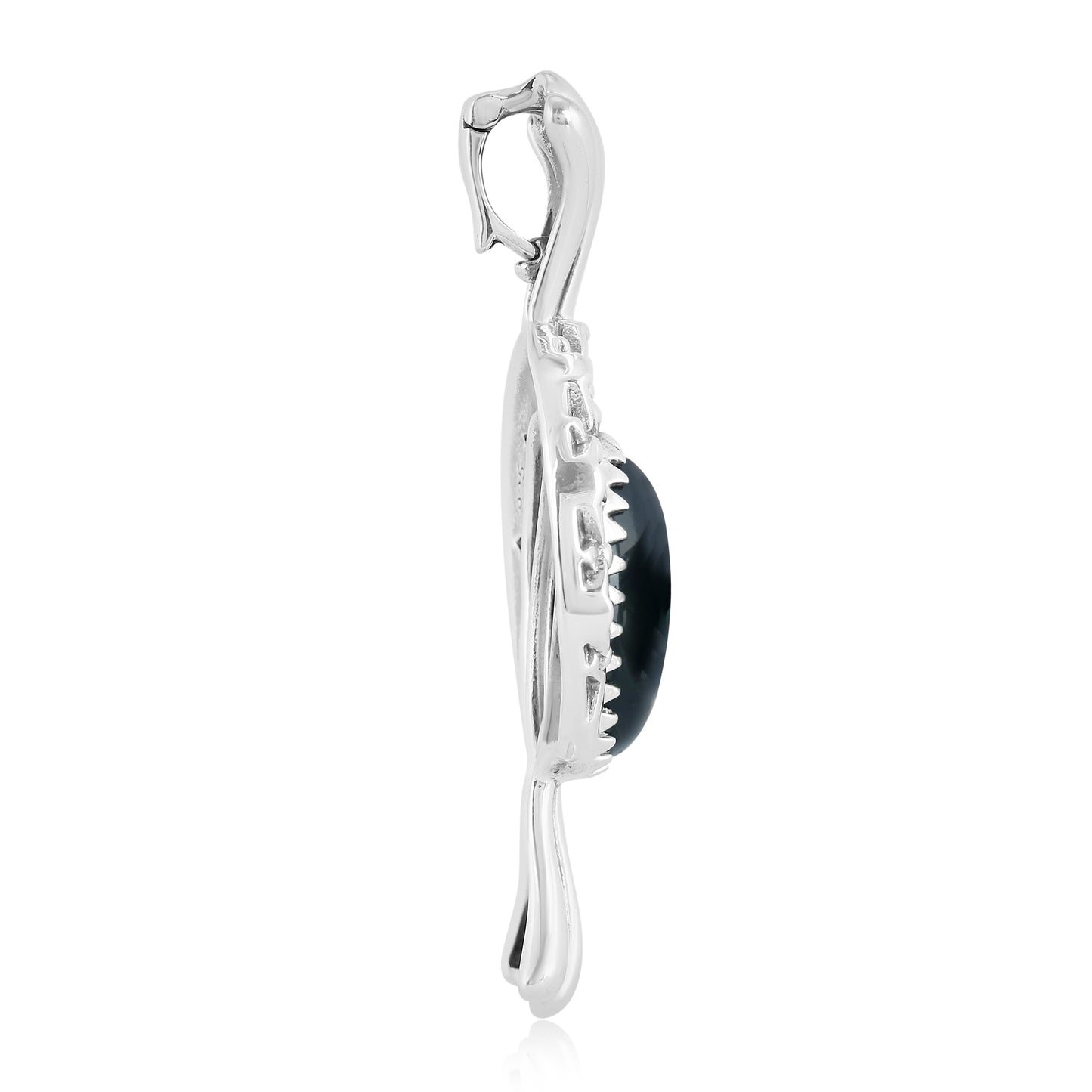 EXCLUSIVELY OURS! Sterling Silver Black Agate Gemstone Fritz Casuse Squash Blossom and Naja Crescent Moon Women's Pendant Enhancer
