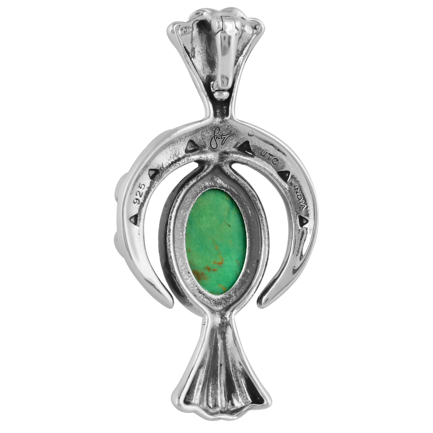 Sterling Silver Green Turquoise Fritz Casuse Naja Crescent Moon Pendant Enhancer