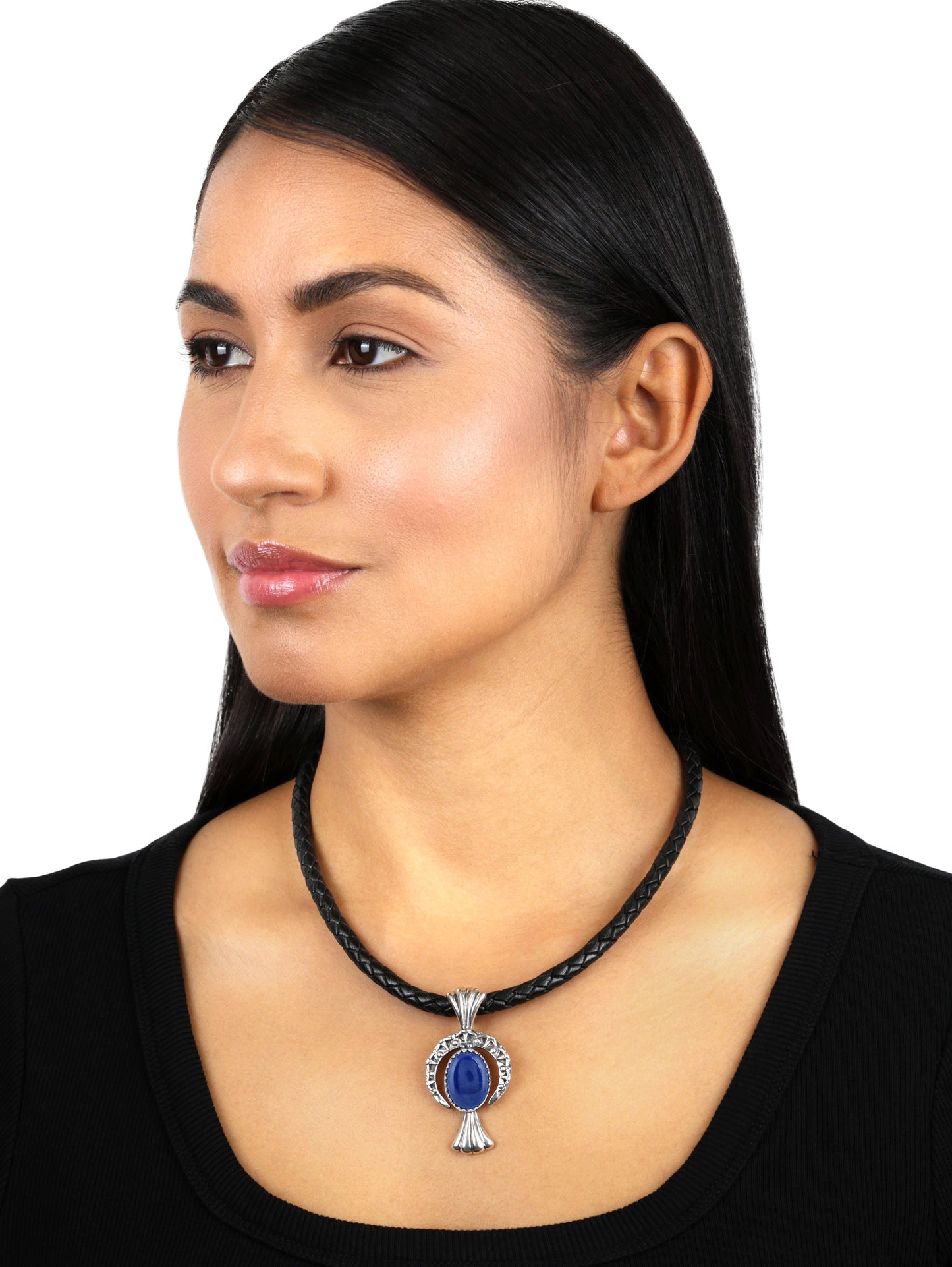 Sterling Silver Sodalite Fritz Casuse Squash Blossom Naja Crescent Moon Pendant Enhancer