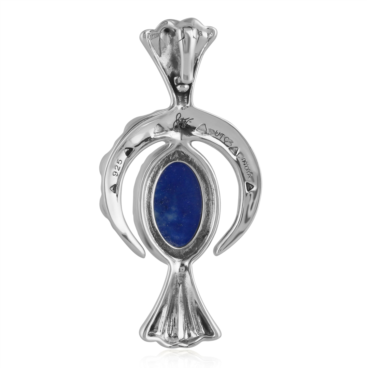 EXCLUSIVELY OURS! Sterling Silver Lapis Fritz Casuse Squash Blossom Naja Crescent Moon Pendant Enhancer