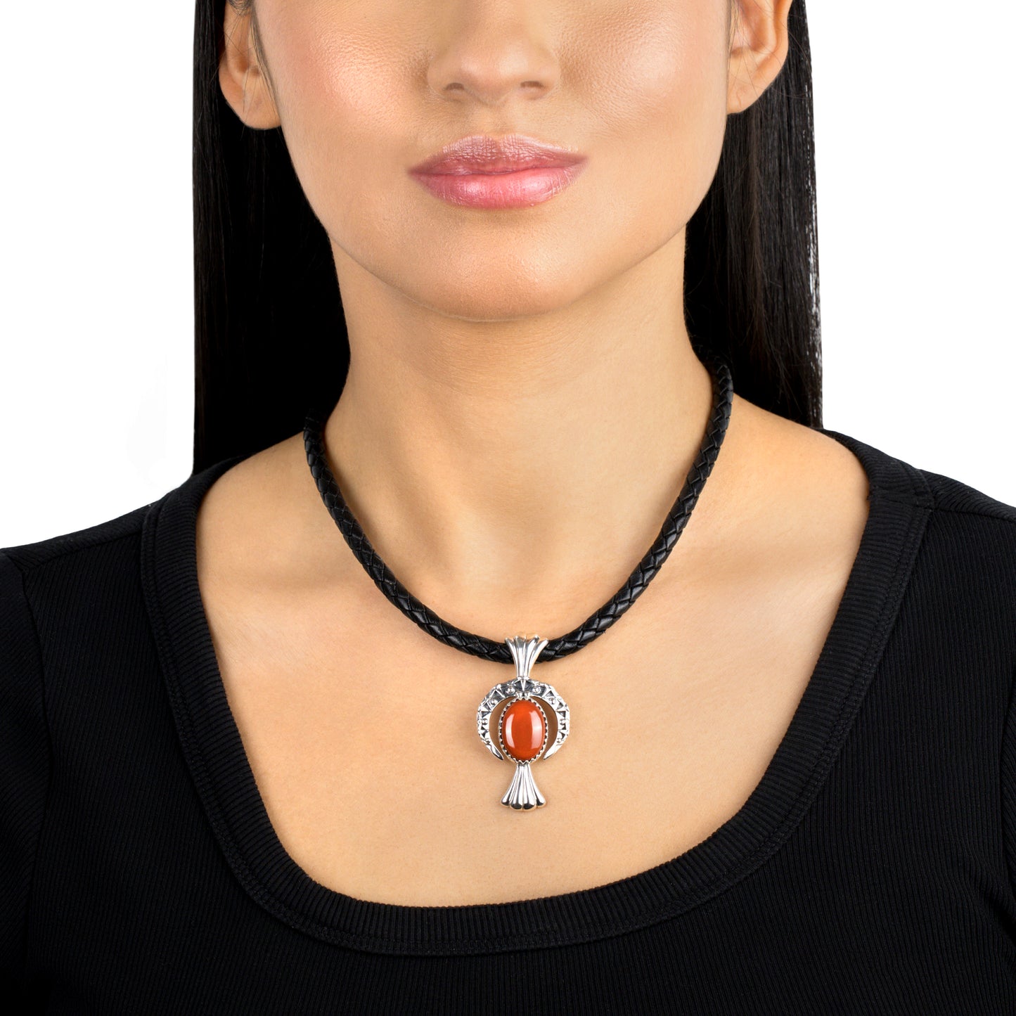 Sterling Silver Red Jasper Fritz Casuse Squash Blossom Naja Crescent Moon Pendant Enhancer