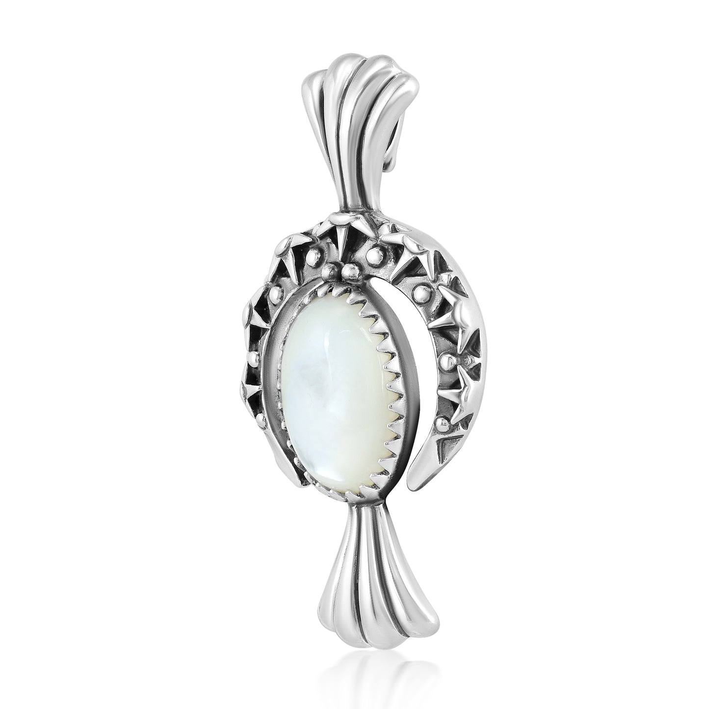 EXCLUSIVELY OURS! Sterling Silver White Mother of Pearl Fritz Casuse Squash Blossom and Naja Crescent Moon Pendant Enhancer