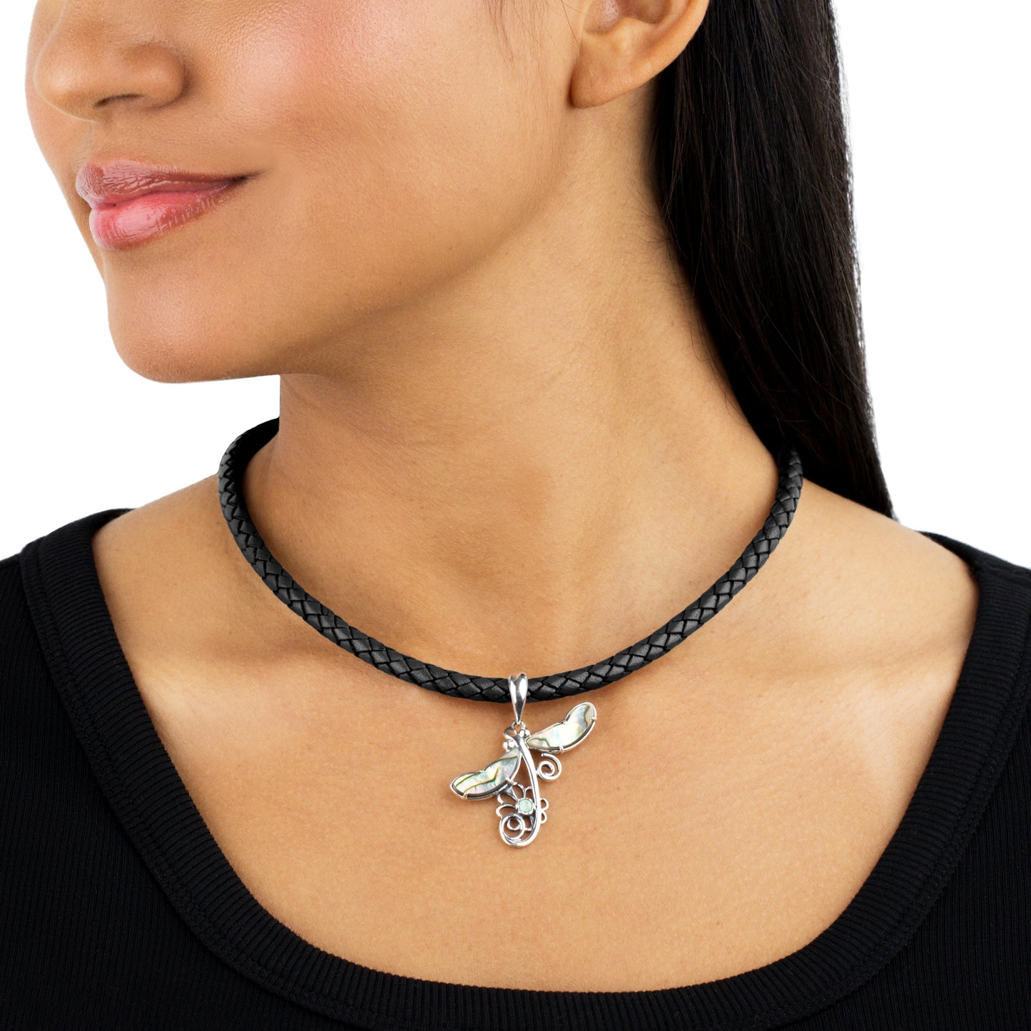 Braided Black Genuine Leather Sterling Silver Necklace, 17 -20 Inches