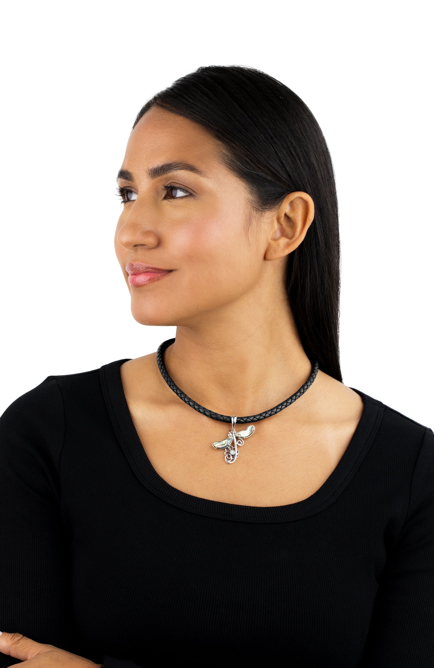 Braided Black Genuine Leather Sterling Silver Necklace, 17 -20 Inches
