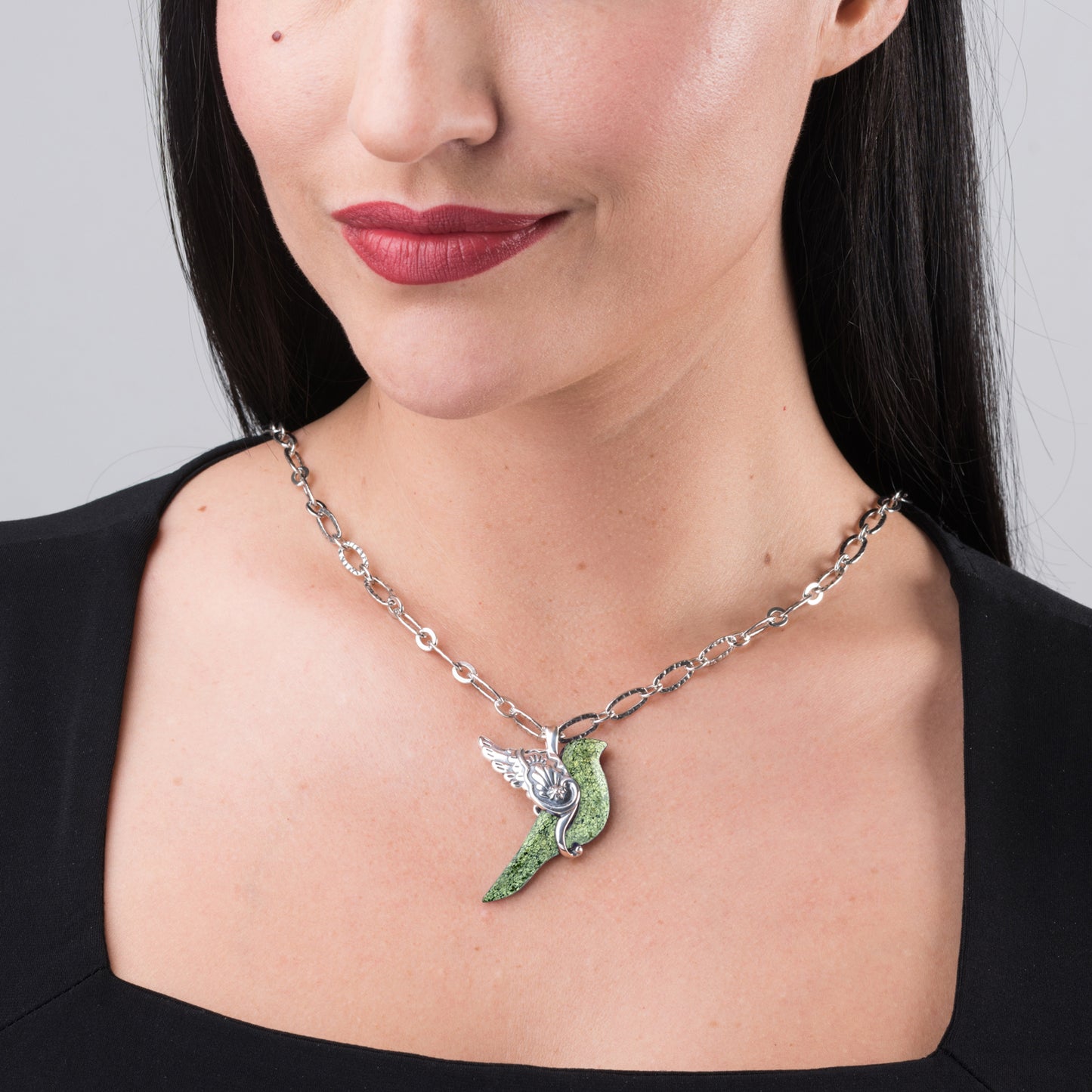 EXCLUSIVELY OURS! Sterling Silver Serpentine Spirit Bird Pendant Enhancer