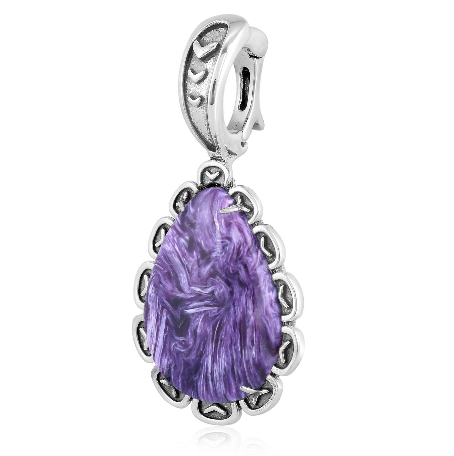 Sterling Silver Charoite Teardrop Pendant Enhancer