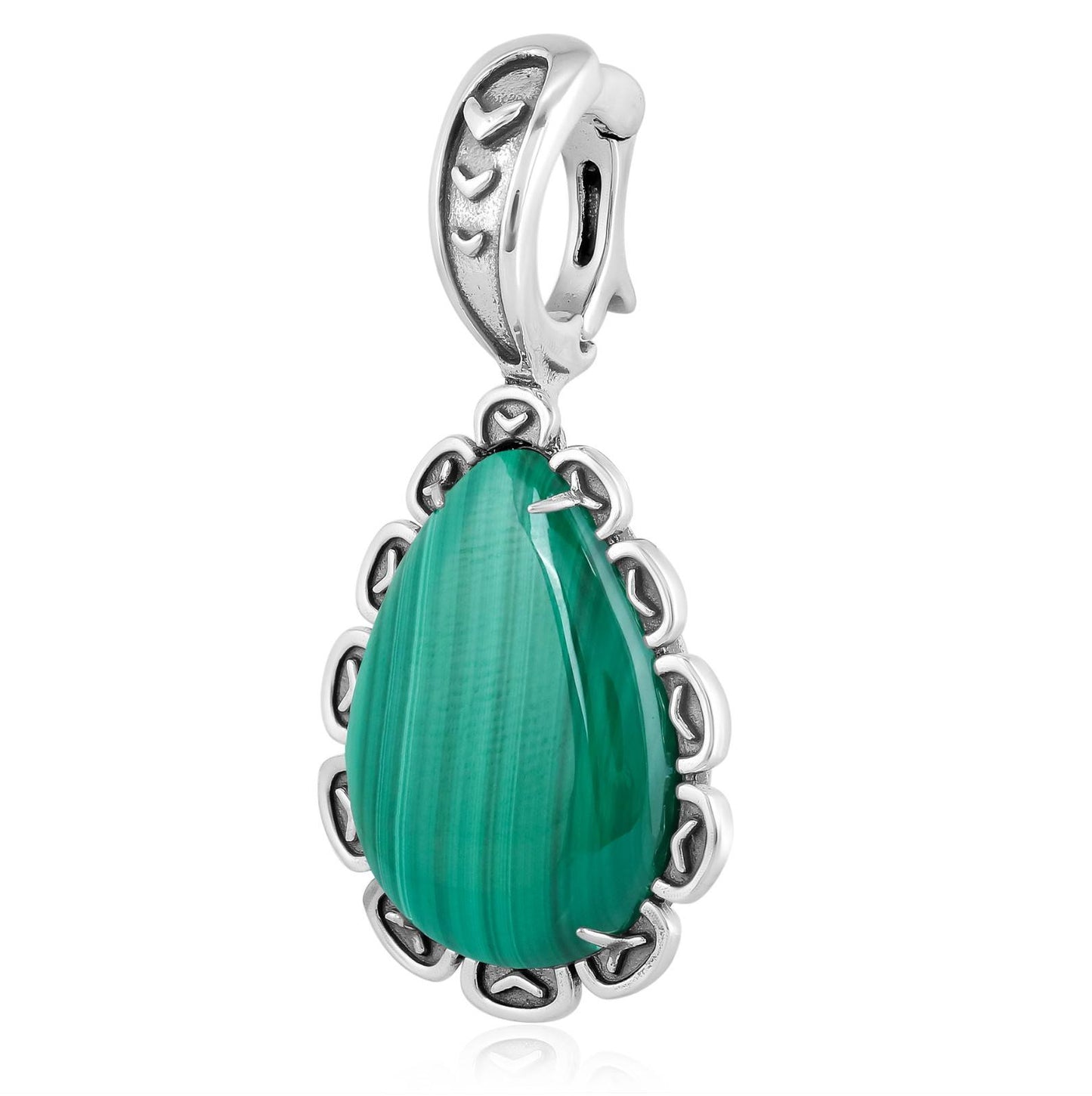 Sterling Silver Malachite Teardrop Pendant Enhancer