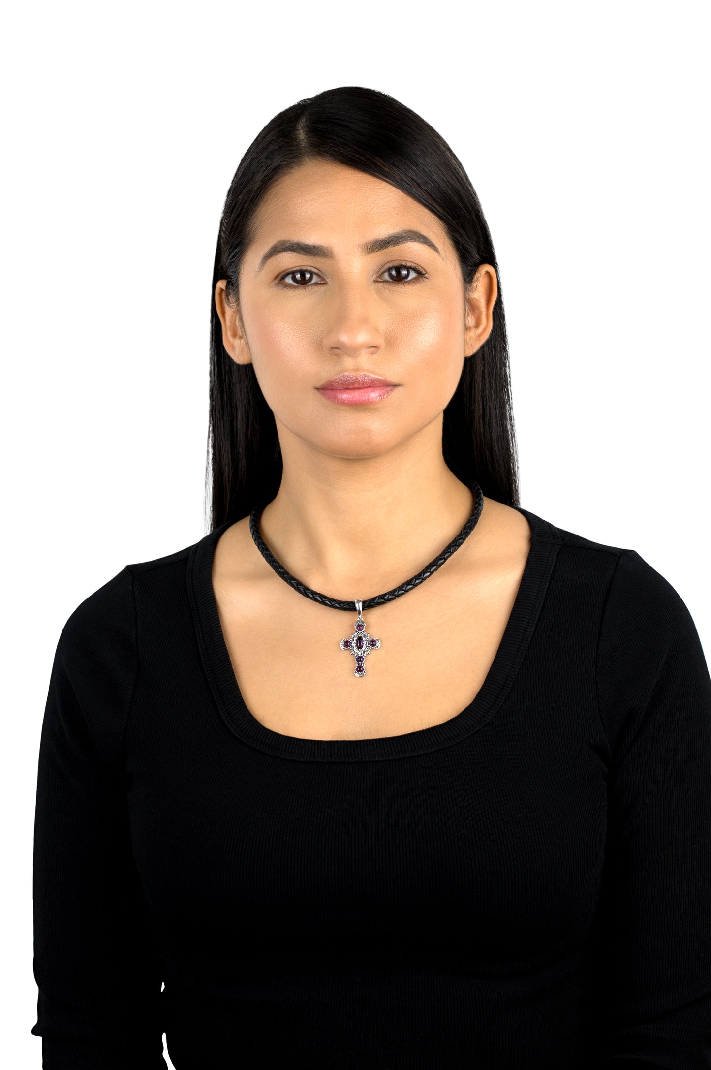 Sterling Silver Genuine Amethyst Cross Pendant Enhancer