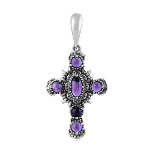 Genuine Amethyst Sterling Silver Cross Pendant Enhancer