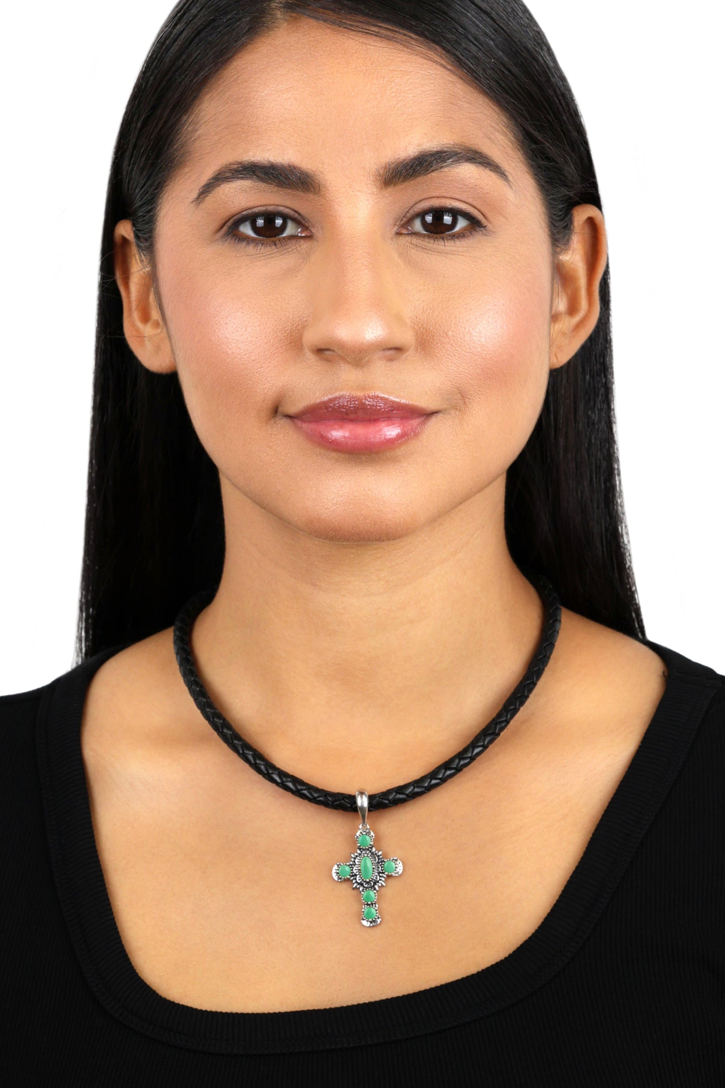 EXCLUSIVELY OURS! Sterling Silver Green Turquoise Cross Pendant Enhancer