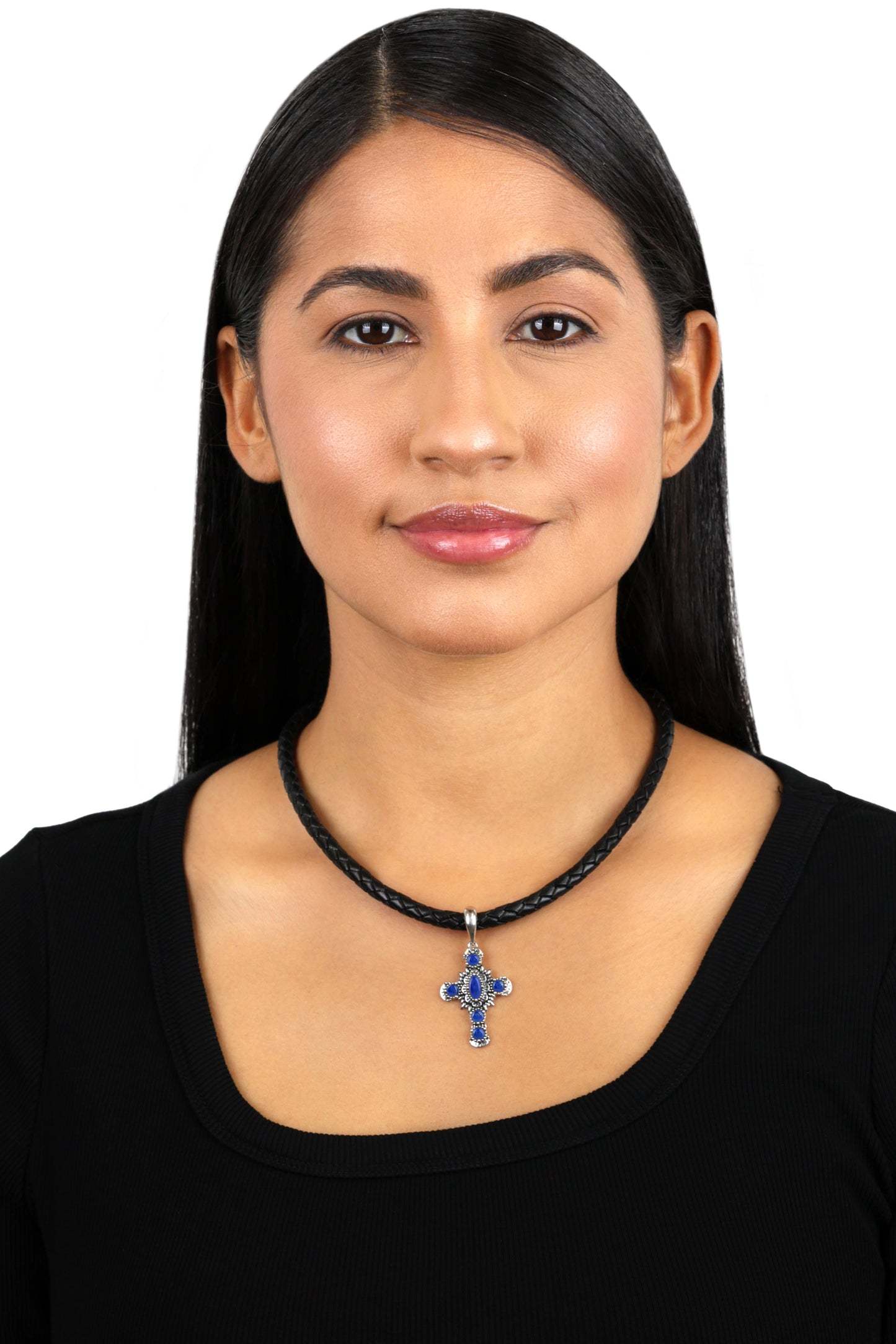 EXCLUSIVELY OURS! Sterling Silver Lapis Cross Pendant Enhancer