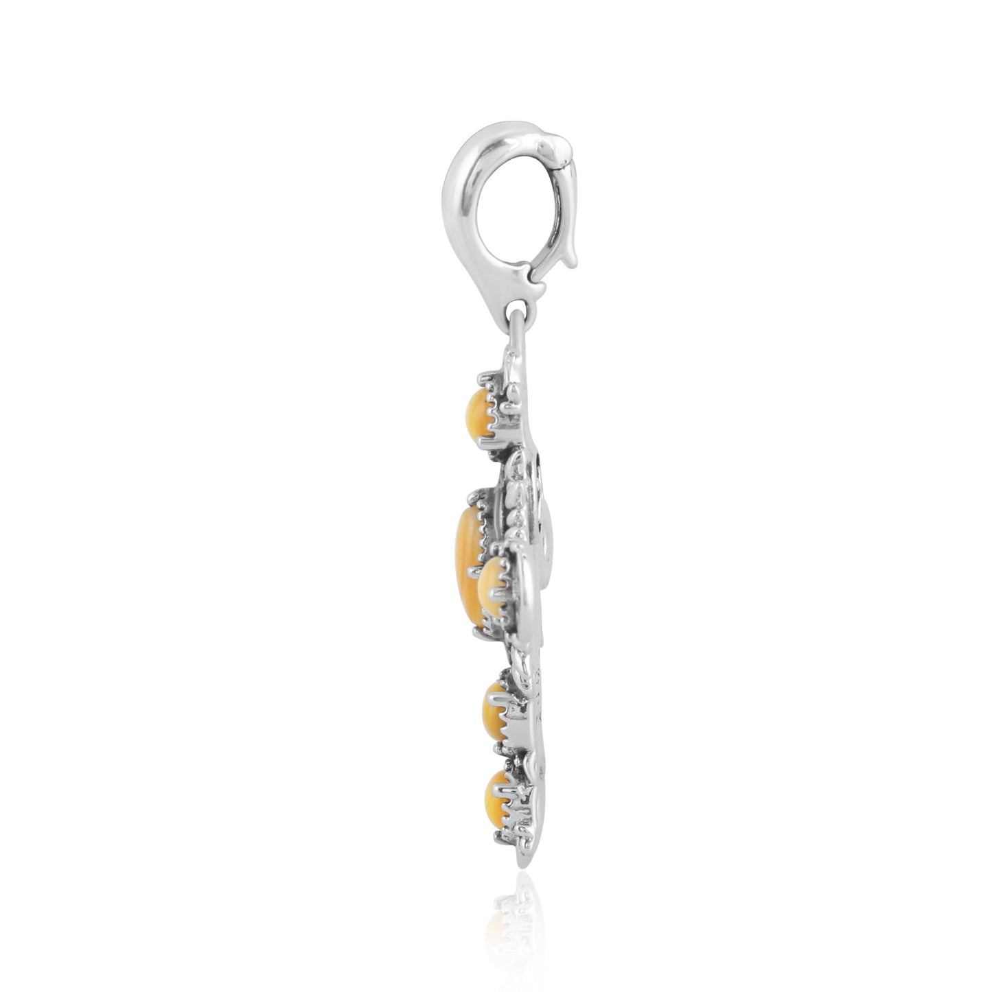 Sterling Silver Gemstone Cross Pendant Enhancer with Yellow Mother of Pearl