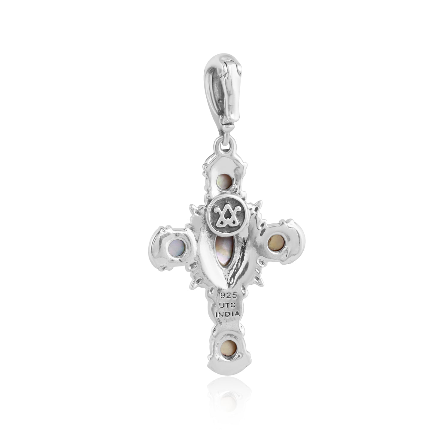 Sterling Silver Gemstone Cross Pendant Enhancer with Yellow Mother of Pearl