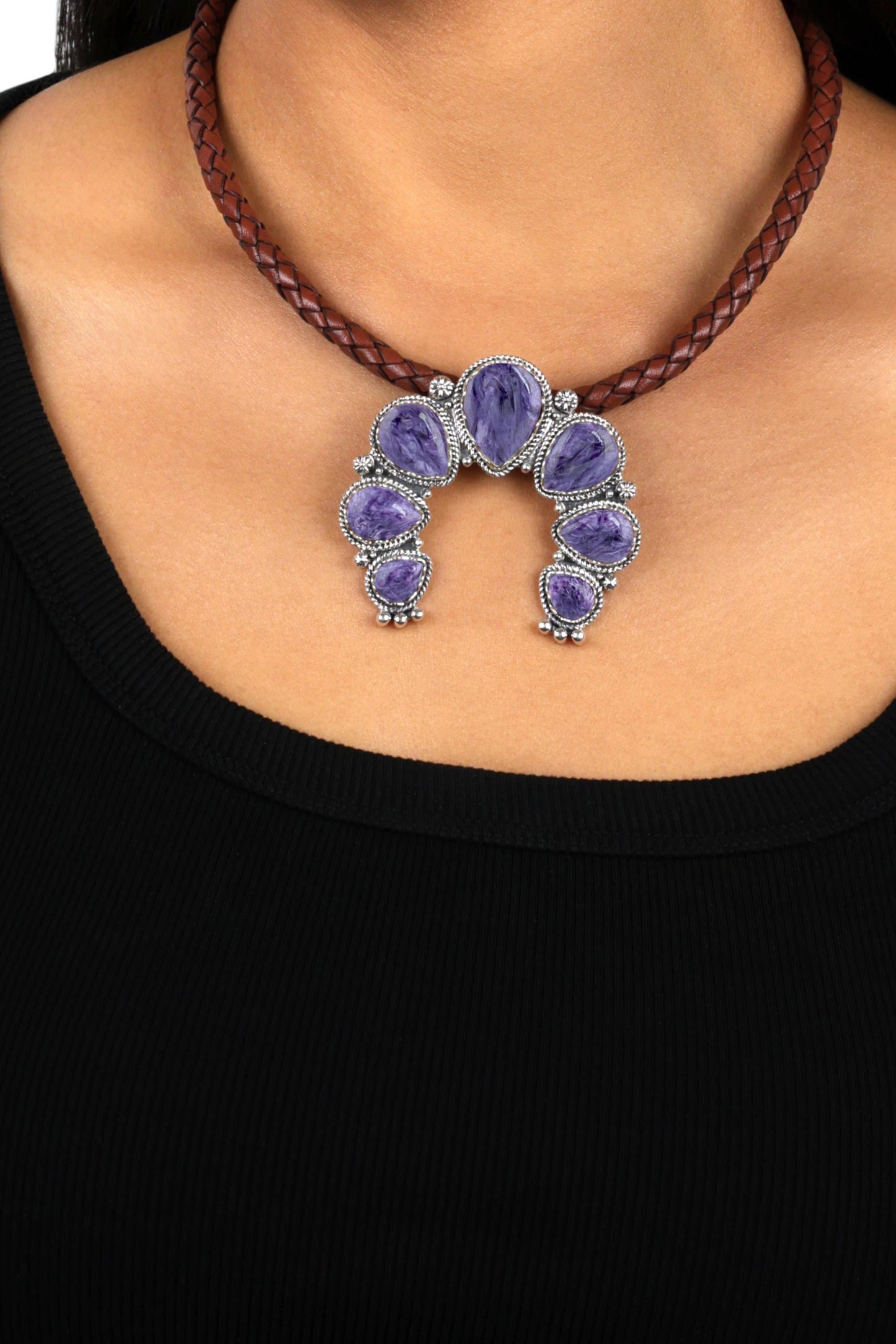 EXCLUSIVELY OURS! Sterling Silver Charoite Large Naja Pendant Enhancer