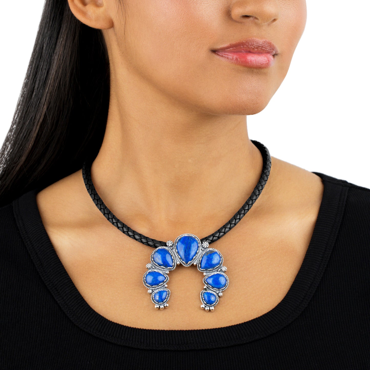 Braided Black Genuine Leather Sterling Silver Necklace, 17 -20 Inches