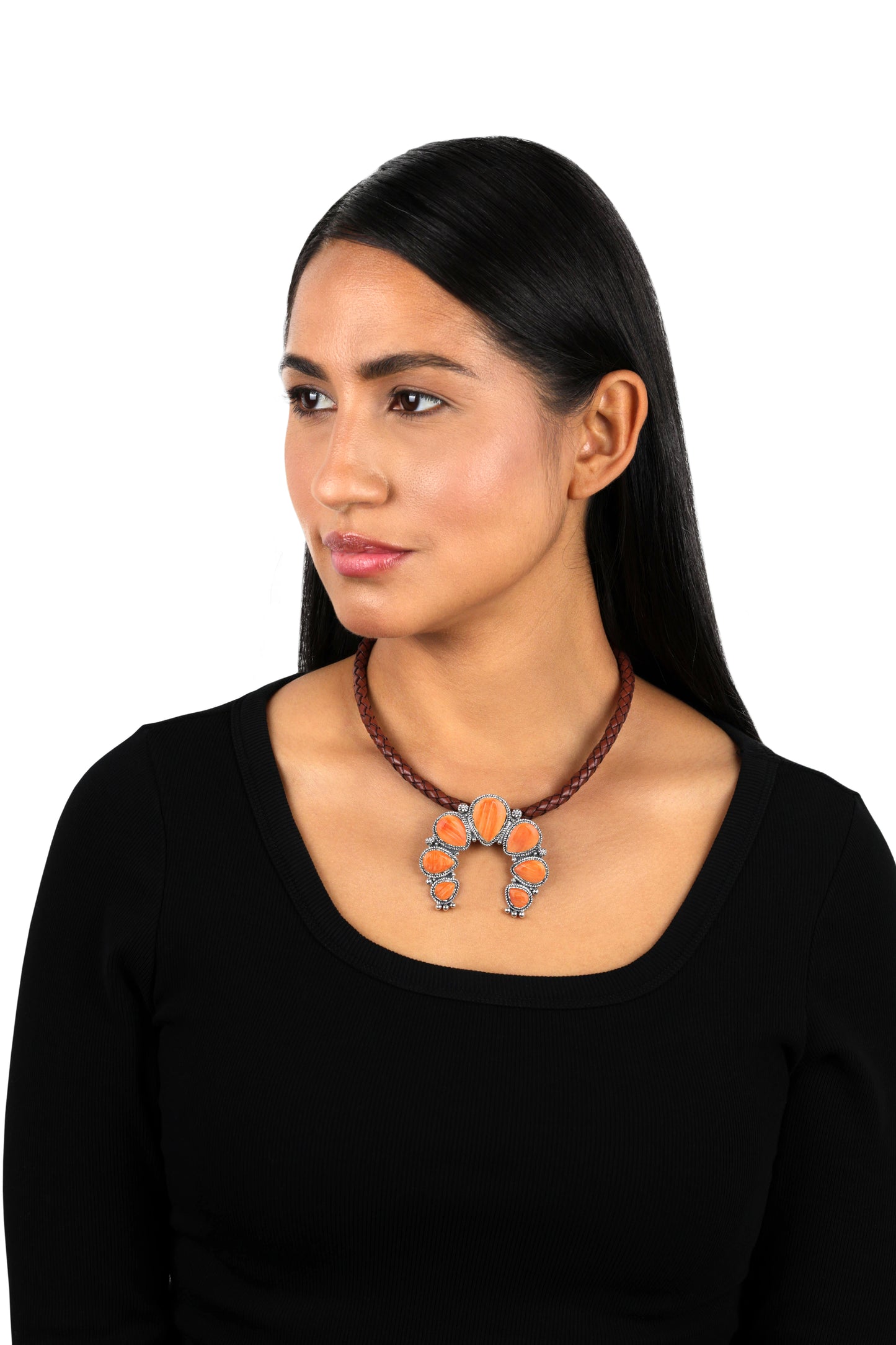 LIMITED EDITION! Sterling Silver Orange Spiny Oyster Gemstone Large Naja Pendant Enhancer