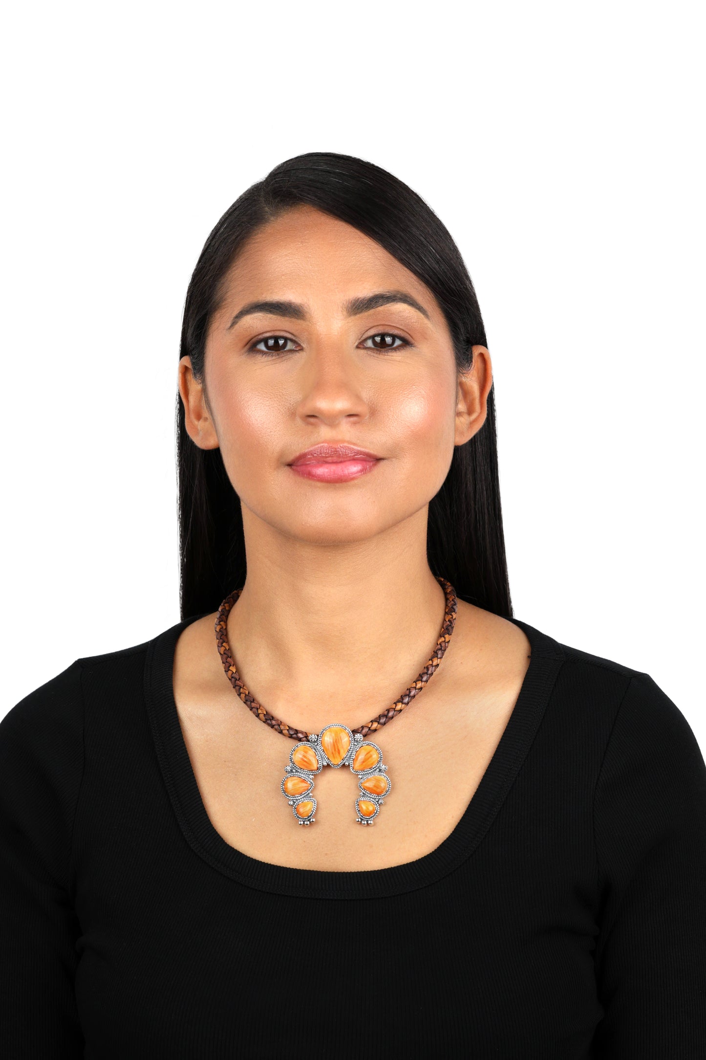 LIMITED EDITION! Sterling Silver Orange Spiny Oyster Gemstone Large Naja Pendant Enhancer