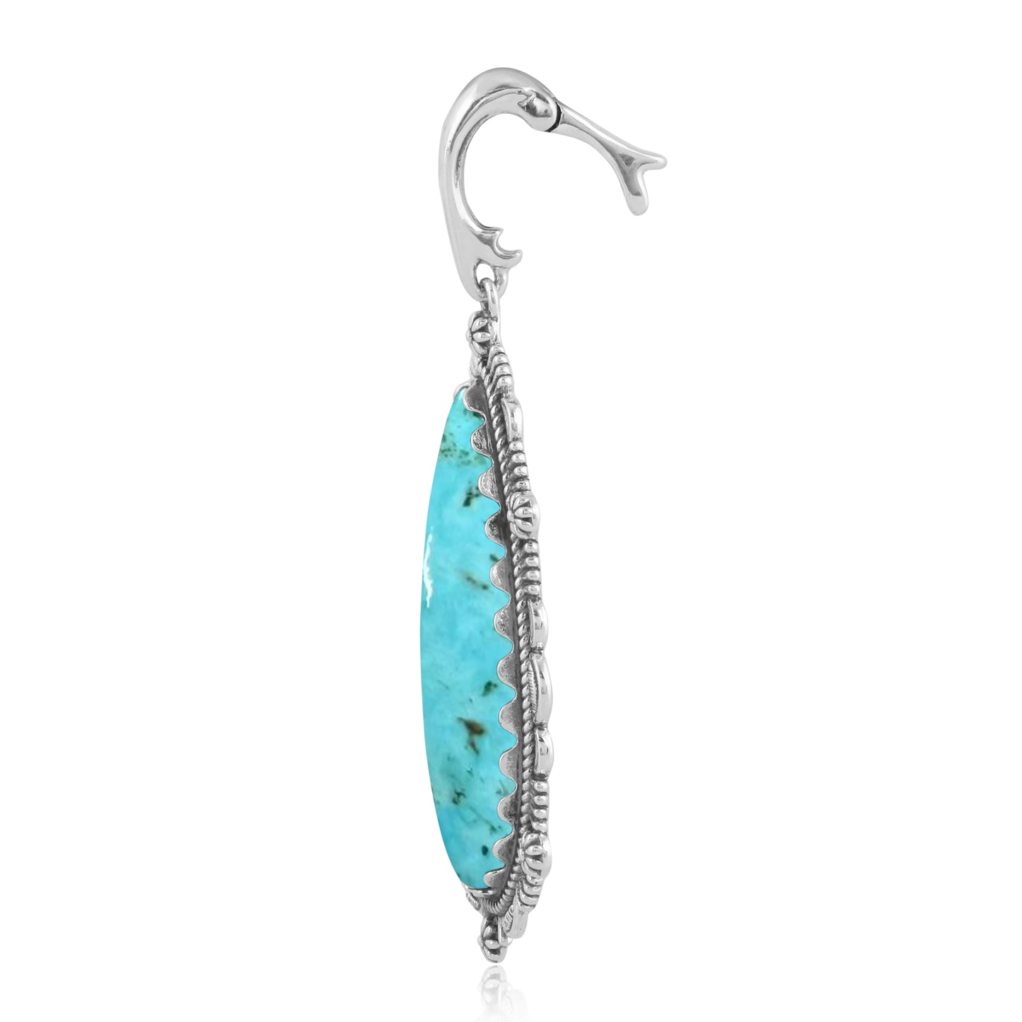 Sterling Silver Kingman Turquoise Teardrop Bordered Design Pendant Enhancer