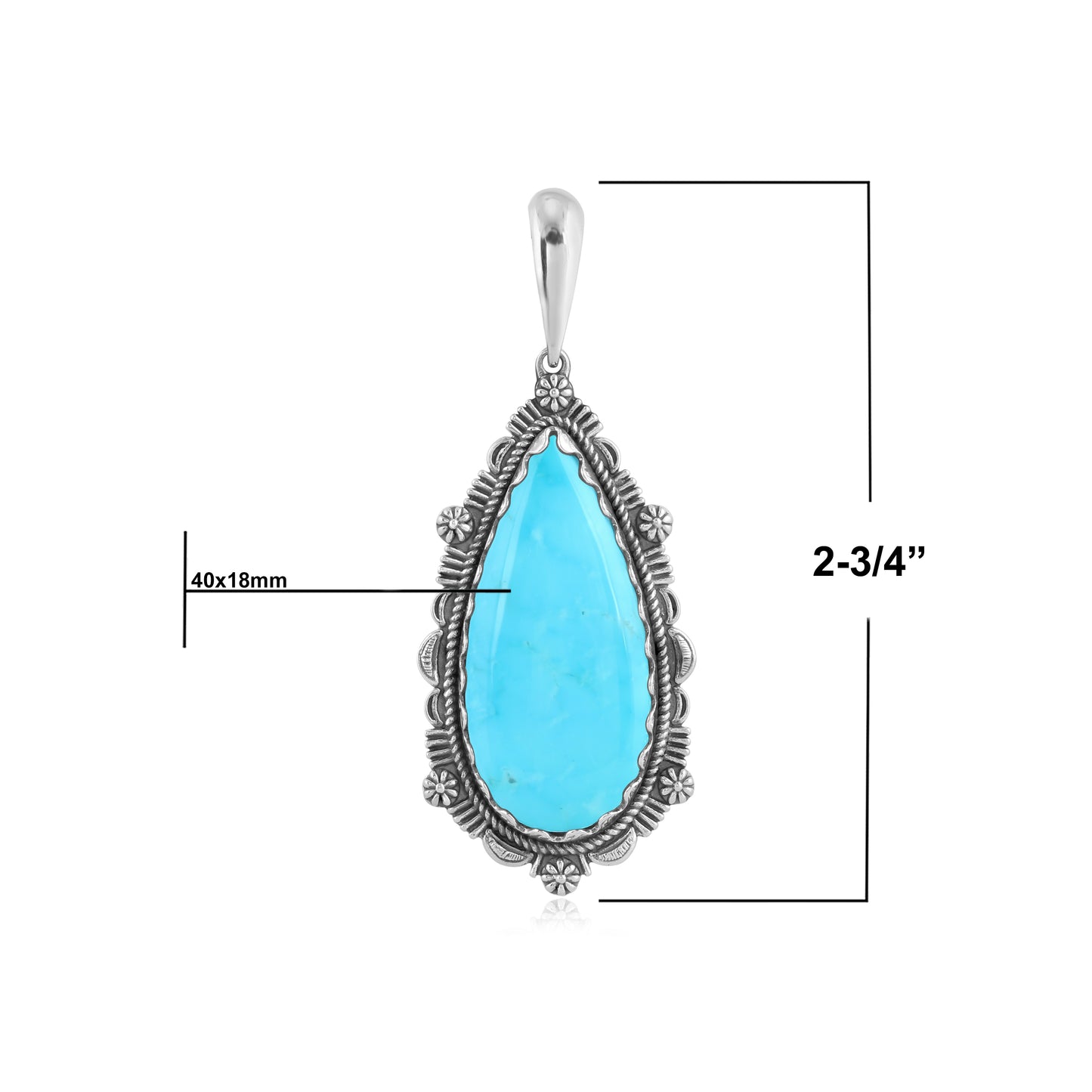 Sterling Silver Kingman Turquoise Teardrop Bordered Design Pendant Enhancer
