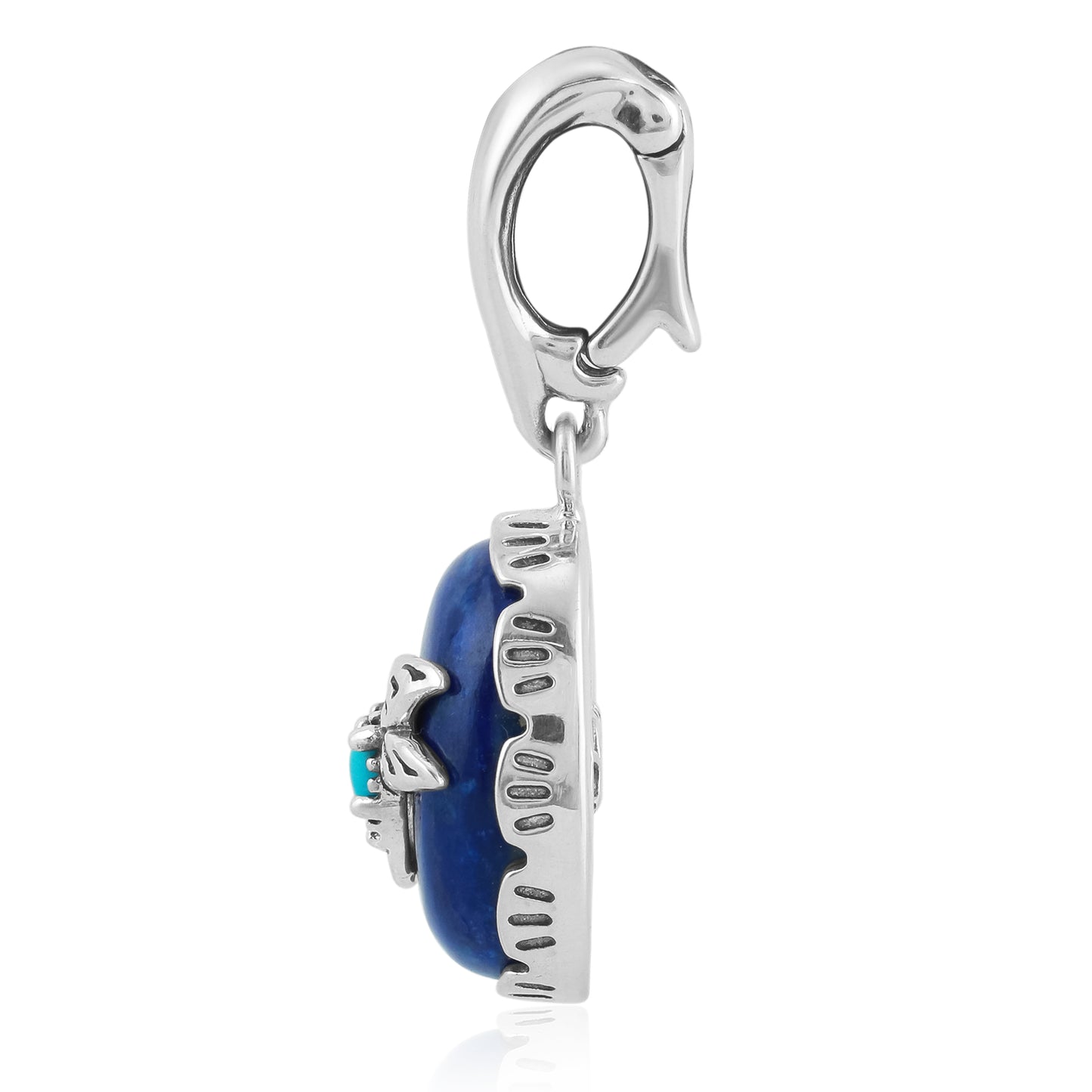 Sterling Silver Lapis Blue Turquoise Gemstone Hummingbird Pendant Enhancer
