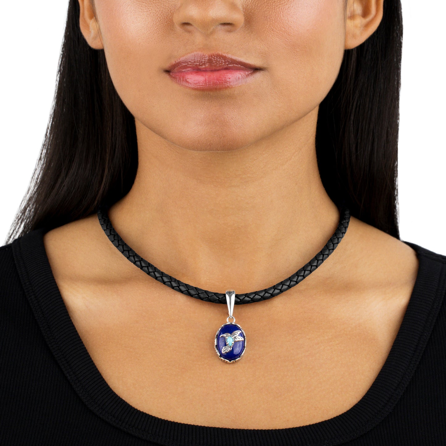 Braided Black Genuine Leather Sterling Silver Necklace, 17 -20 Inches