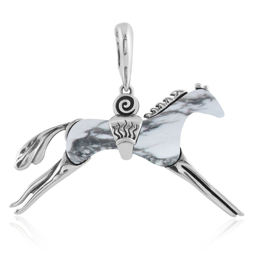 Southwestern Howlite Running Horse Pendant Enhancer with Sterling Silver Accents