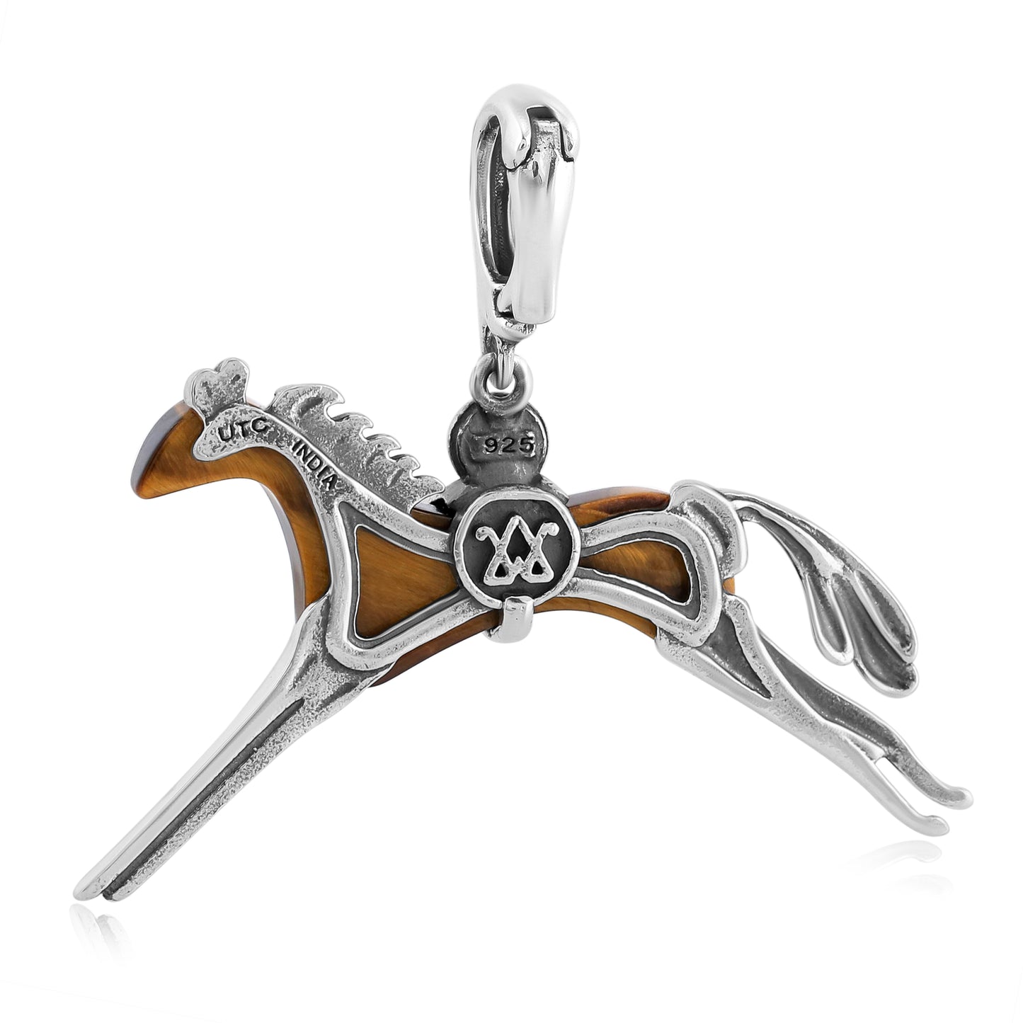 Sterling Silver Tiger's Eye Running Horse Pendant Enhancer