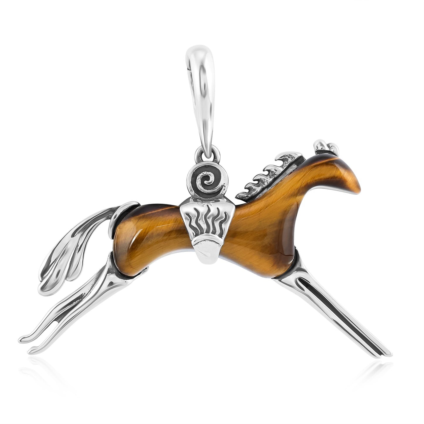 Sterling Silver Tiger's Eye Running Horse Pendant Enhancer