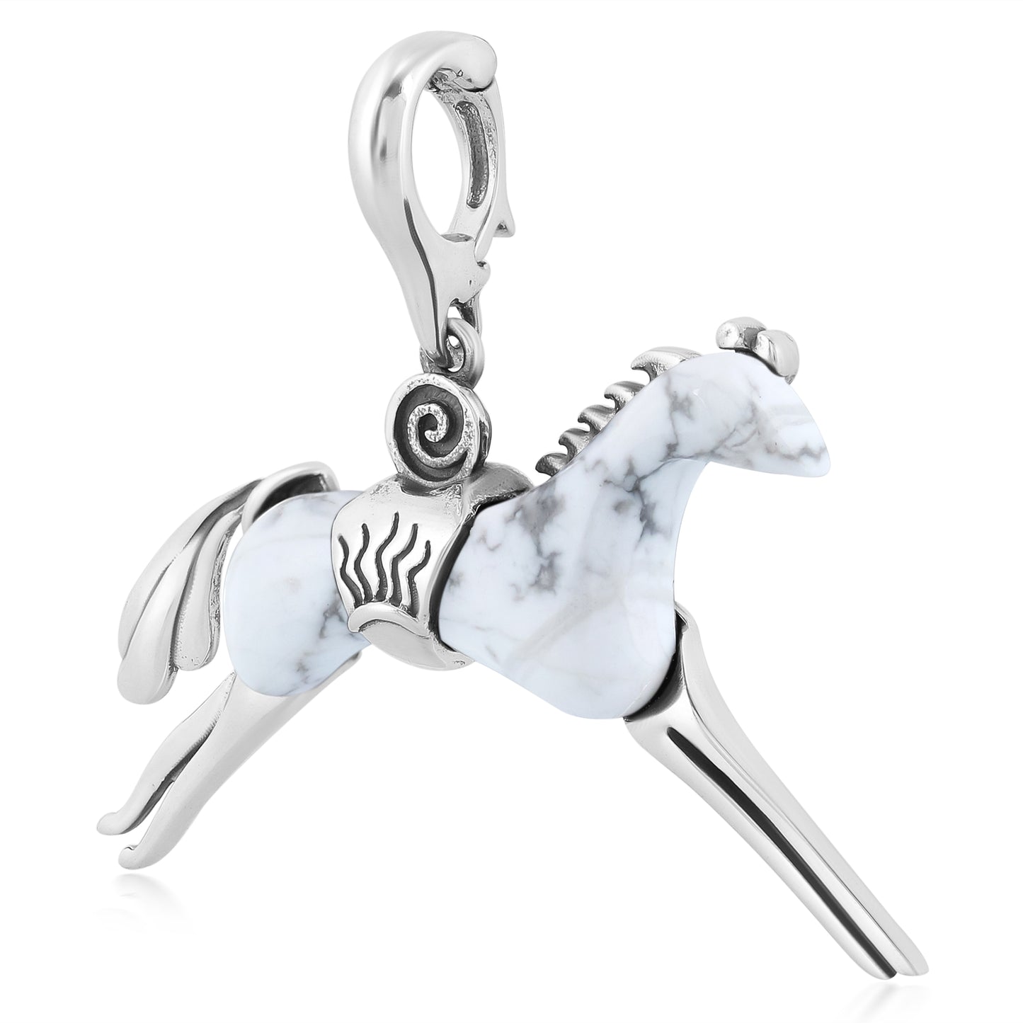 Sterling Silver White Howlite Running Horse Pendant Enhancer