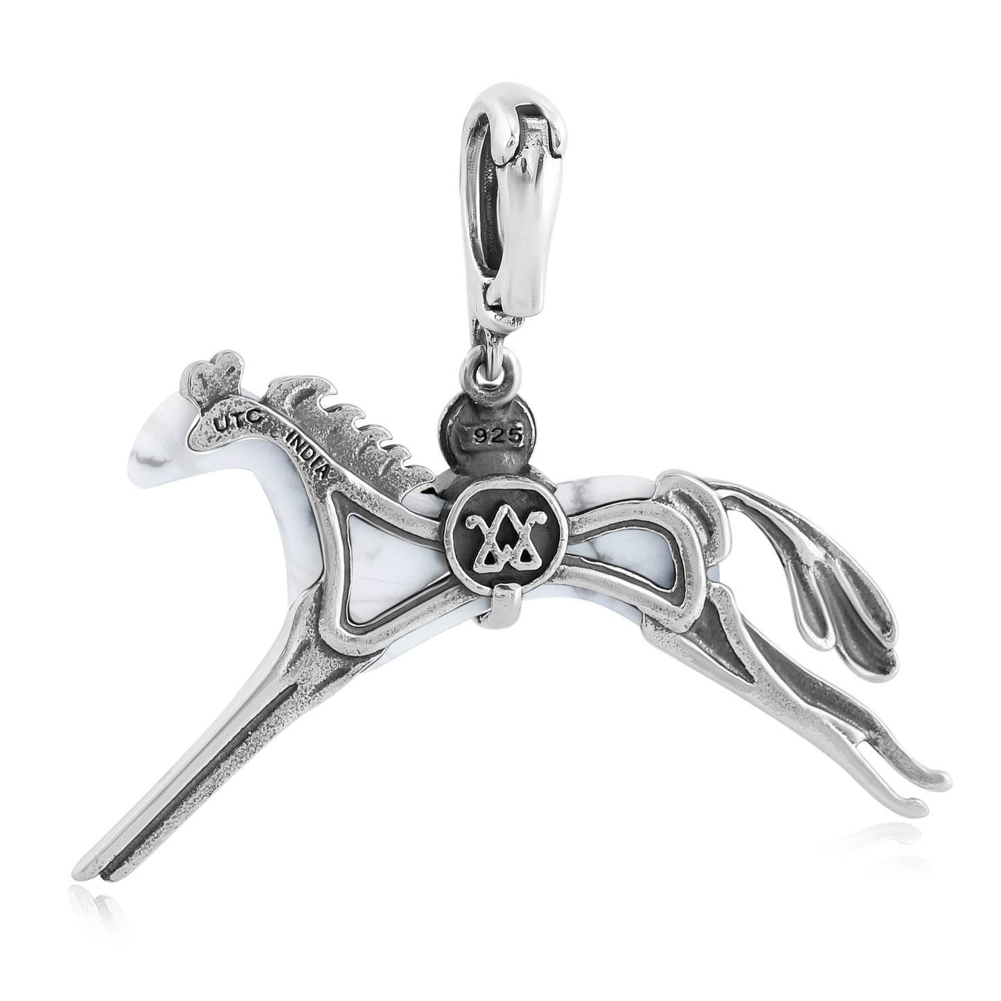 Sterling Silver White Howlite Running Horse Pendant Enhancer